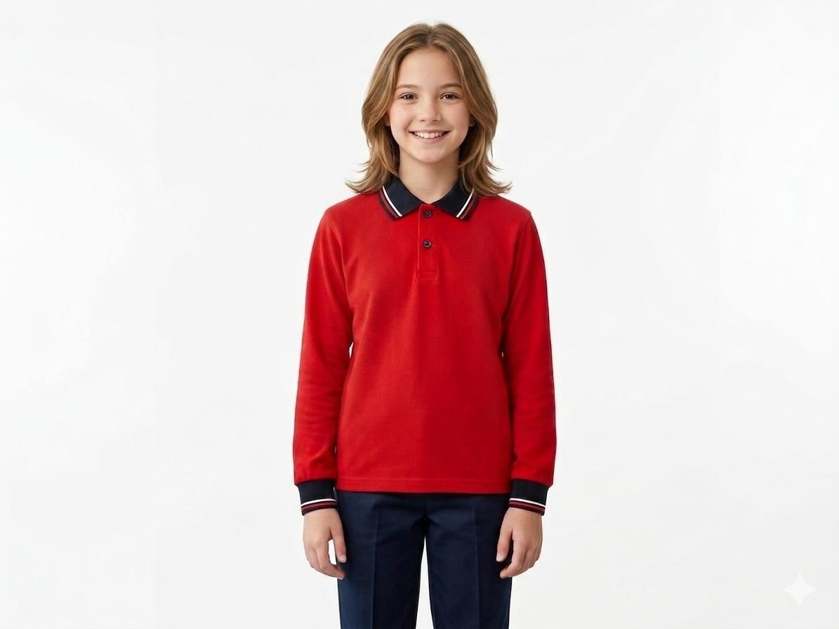 Çocuk Pamuklu Yumuşak Dokulu Polo Yaka Kırmızı Sweatshirt