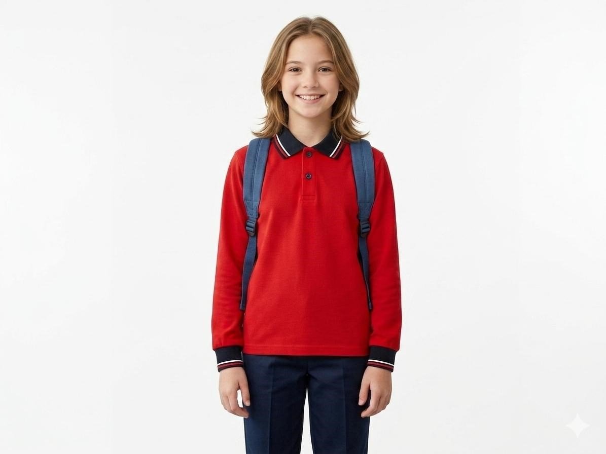 Çocuk Pamuklu Yumuşak Dokulu Polo Yaka Kırmızı Sweatshirt