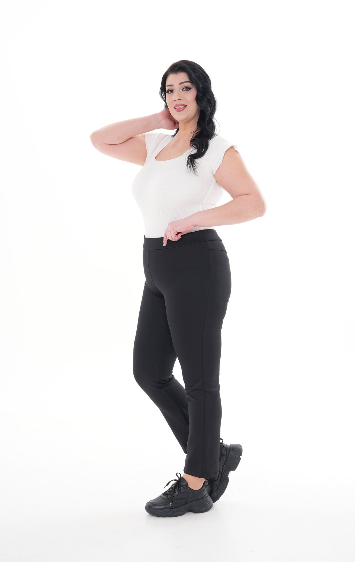 Kadın Yüksek Bel Toparlayıcı Orijinal Dalgıç Kumaş Düz Siyah Pantolon