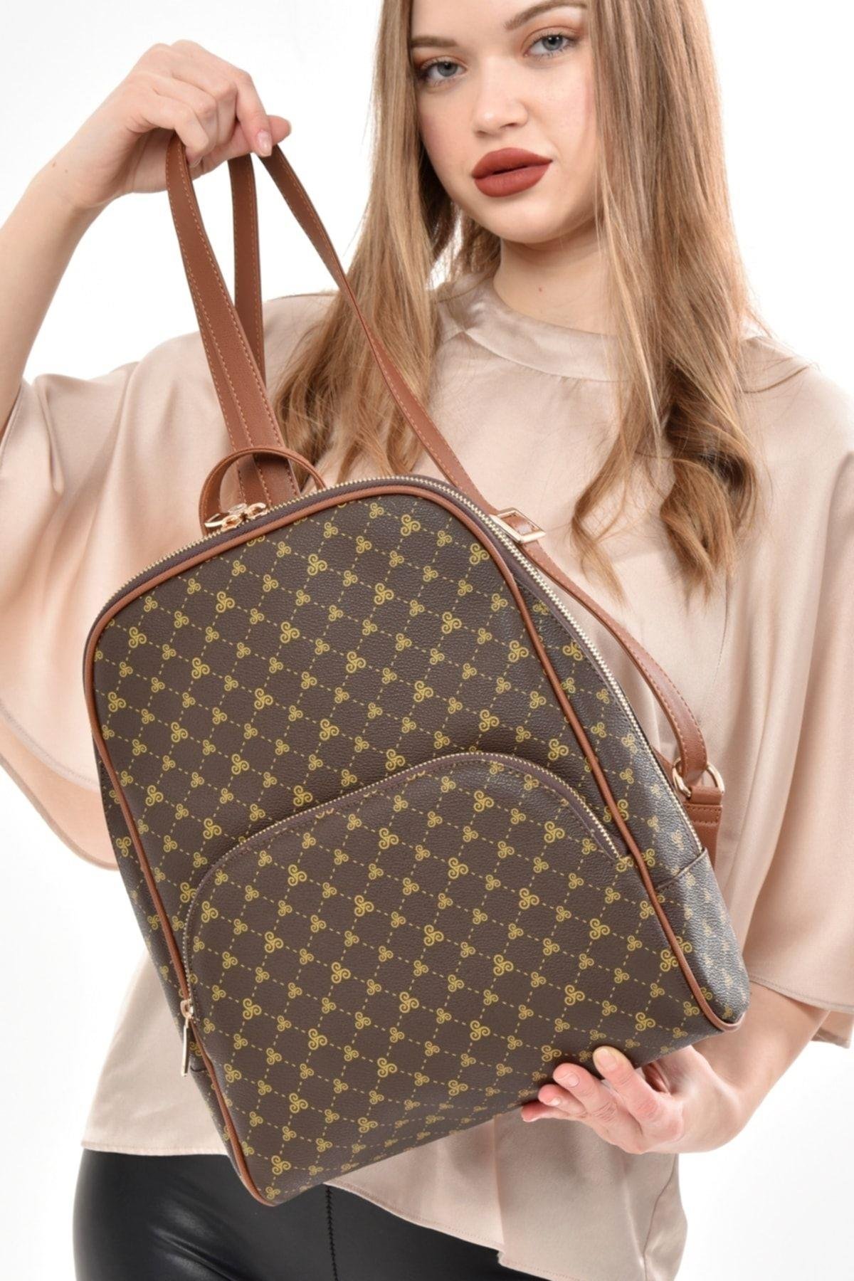 Monogramlı Kadın Sırt Çantası Kahverengi Yc041581slg