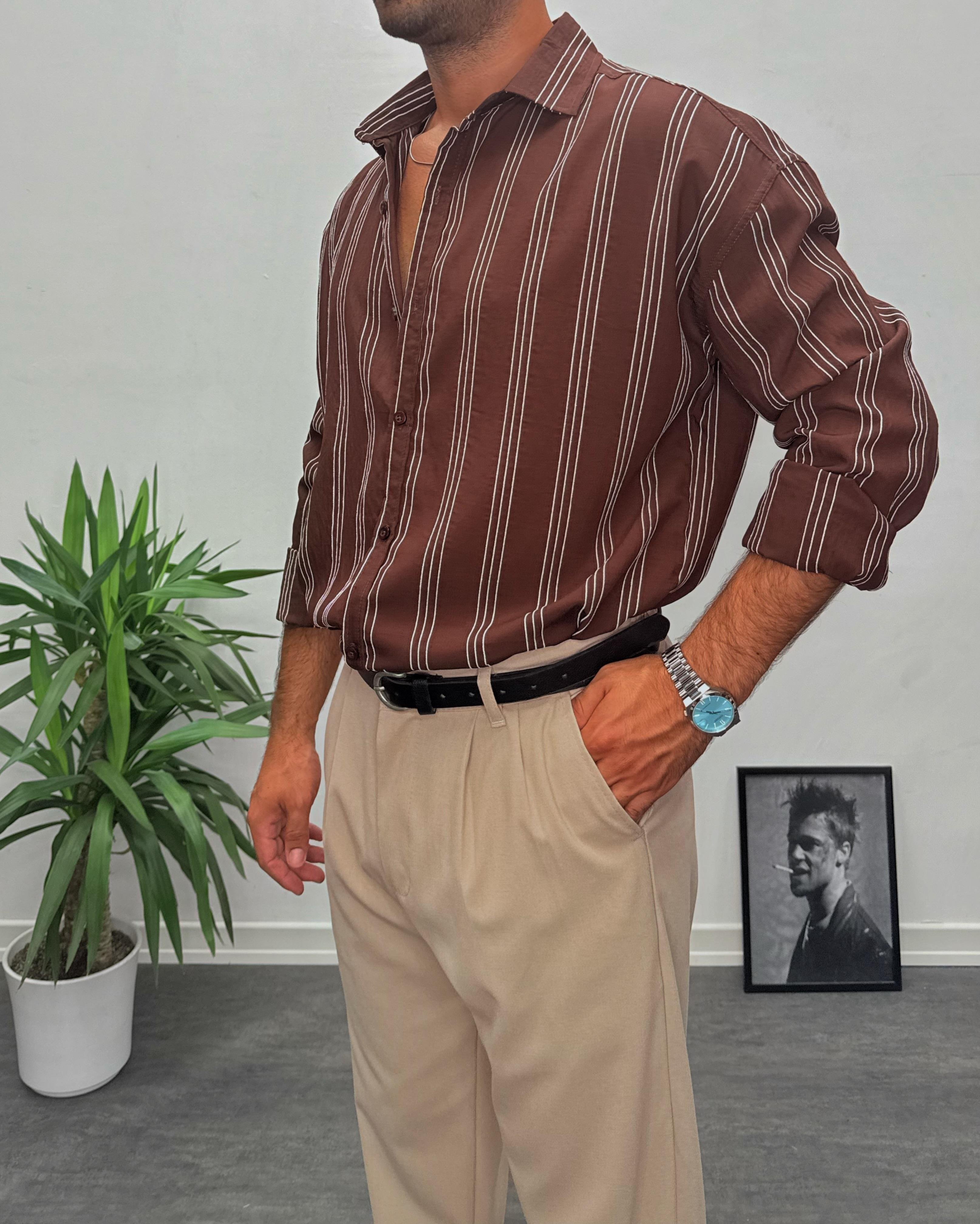 Acı Kahve Modal Kumaş Oversize Gömlek