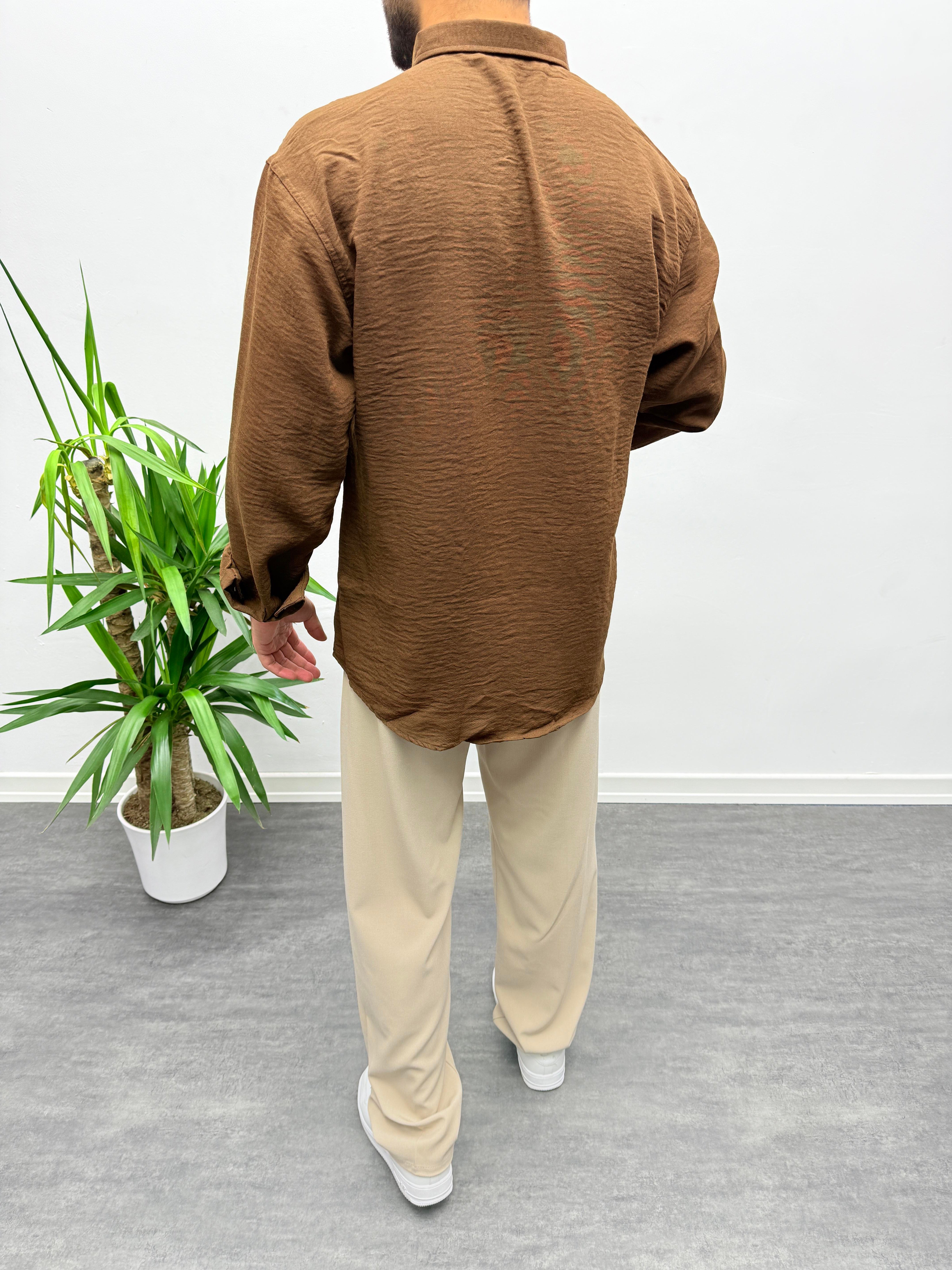 Acı Kahve Oversize Dokulu Gömlek