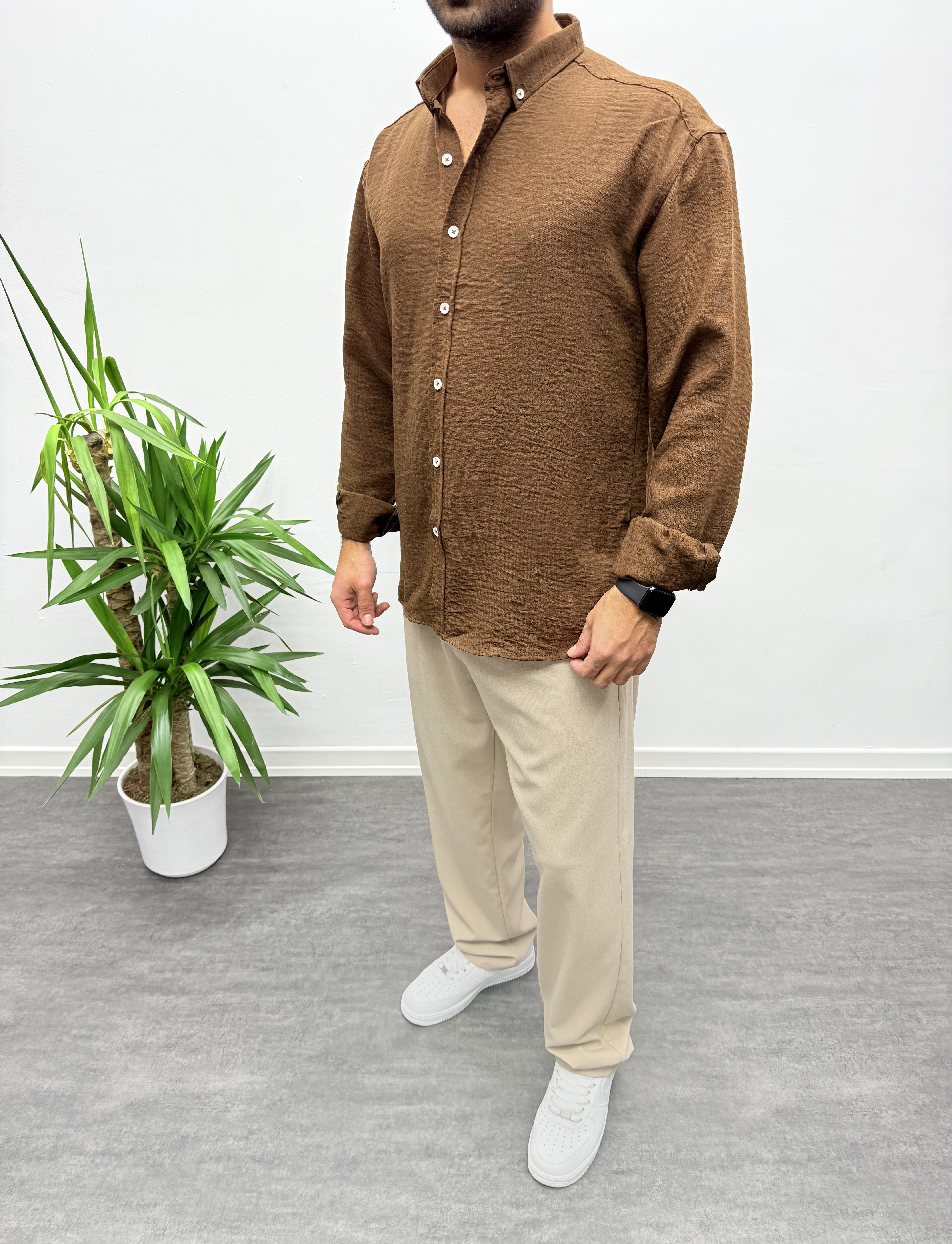 Acı Kahve Oversize Dokulu Gömlek