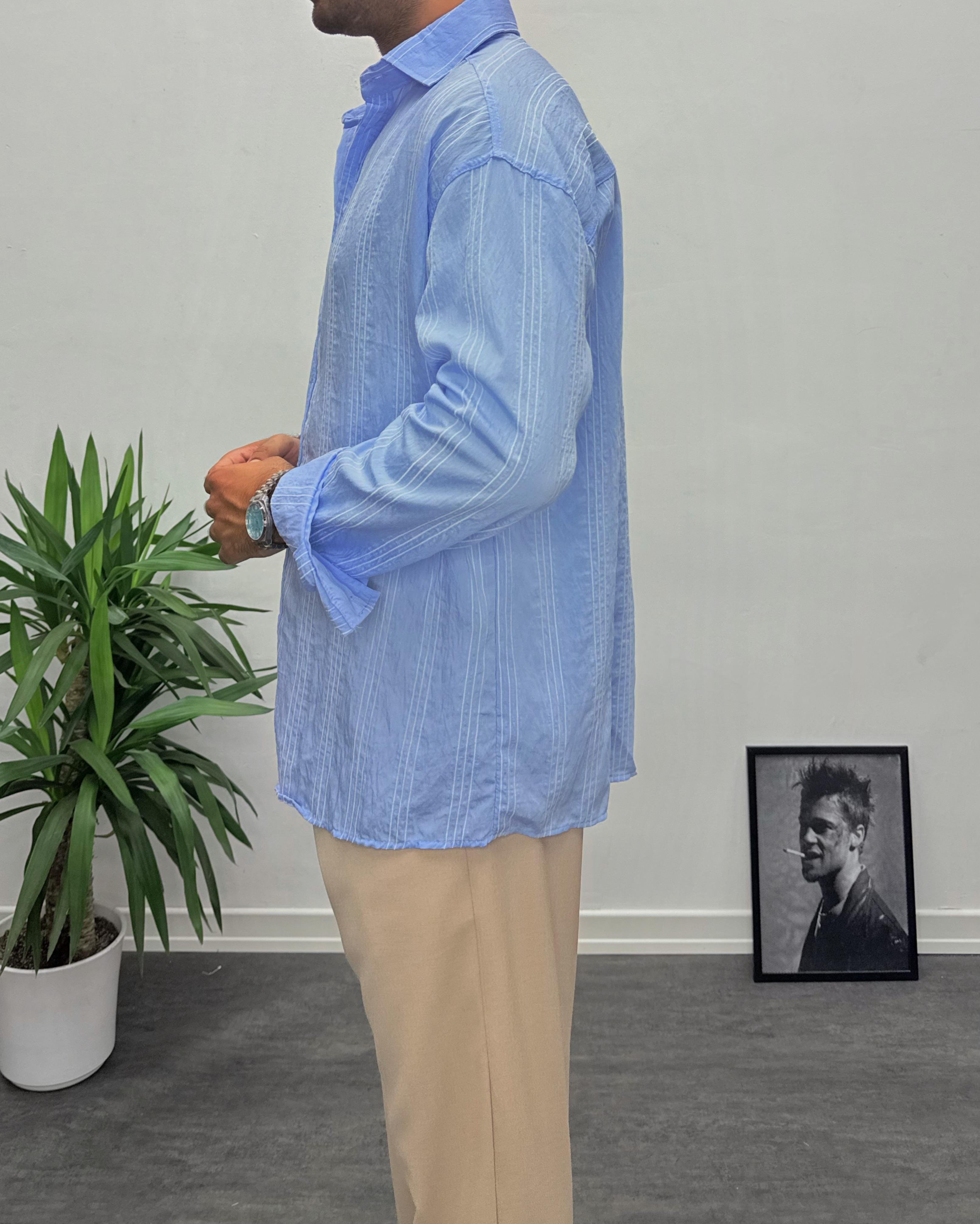 Açık Mavi Modal Kumaş Oversize Gömlek