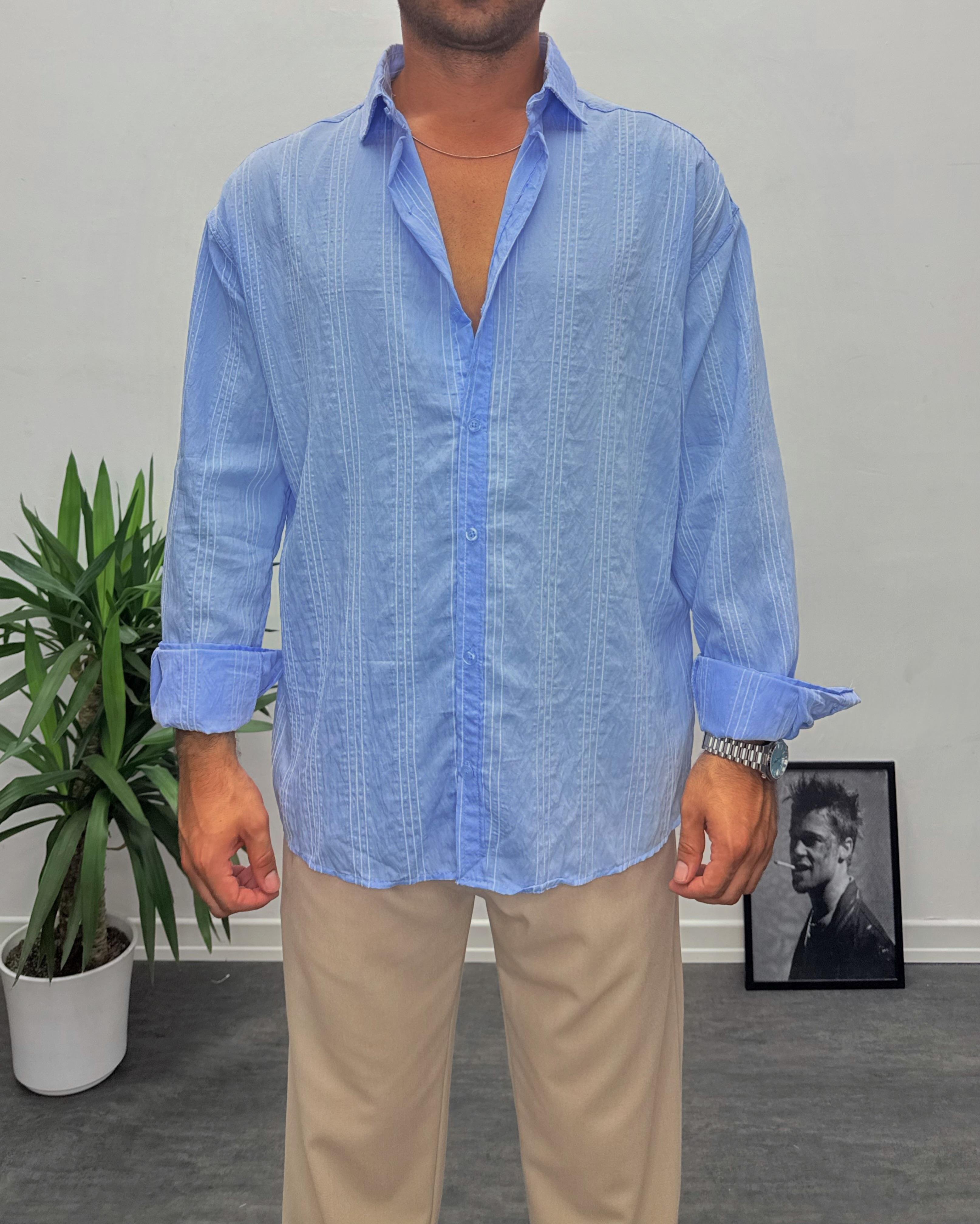 Açık Mavi Modal Kumaş Oversize Gömlek