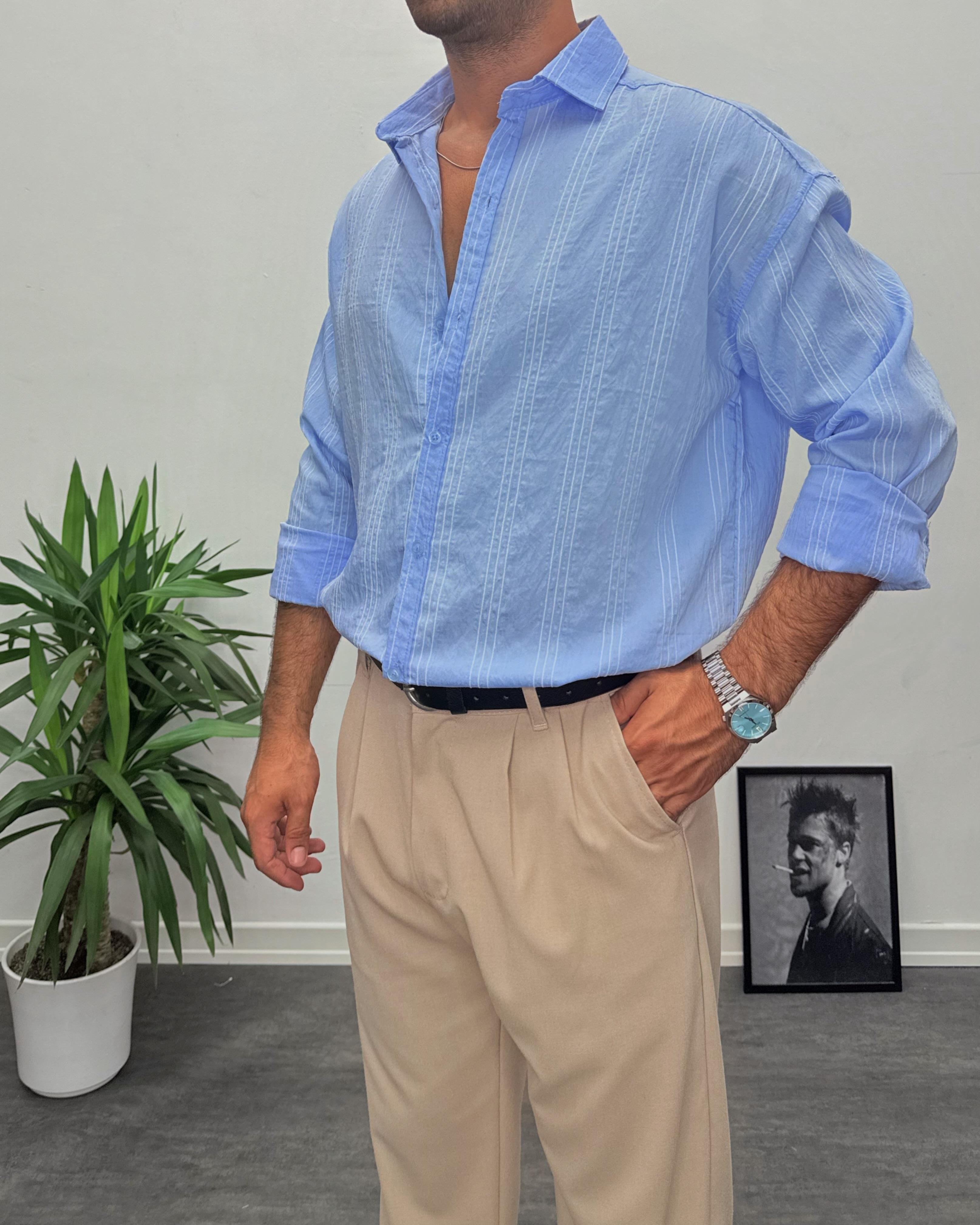 Açık Mavi Modal Kumaş Oversize Gömlek