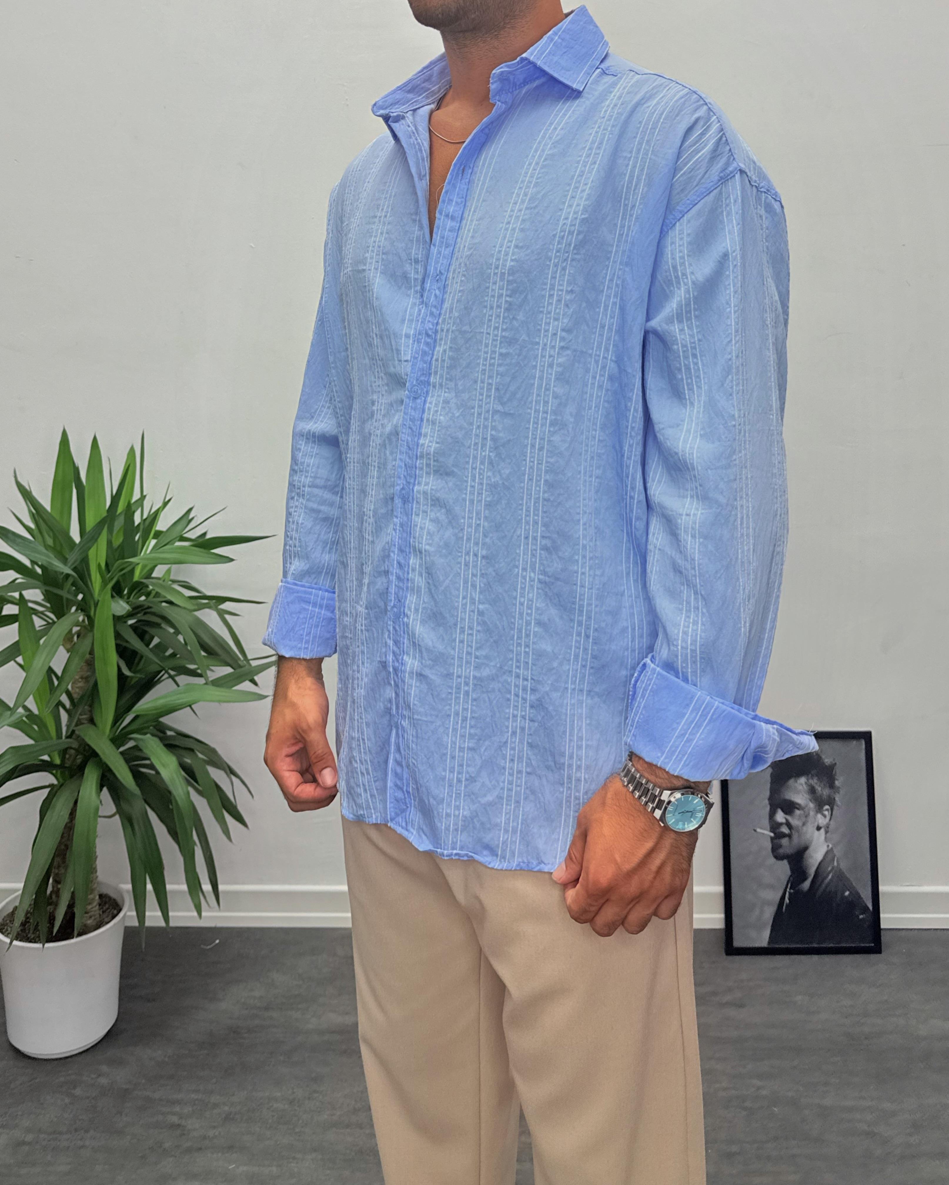 Açık Mavi Modal Kumaş Oversize Gömlek