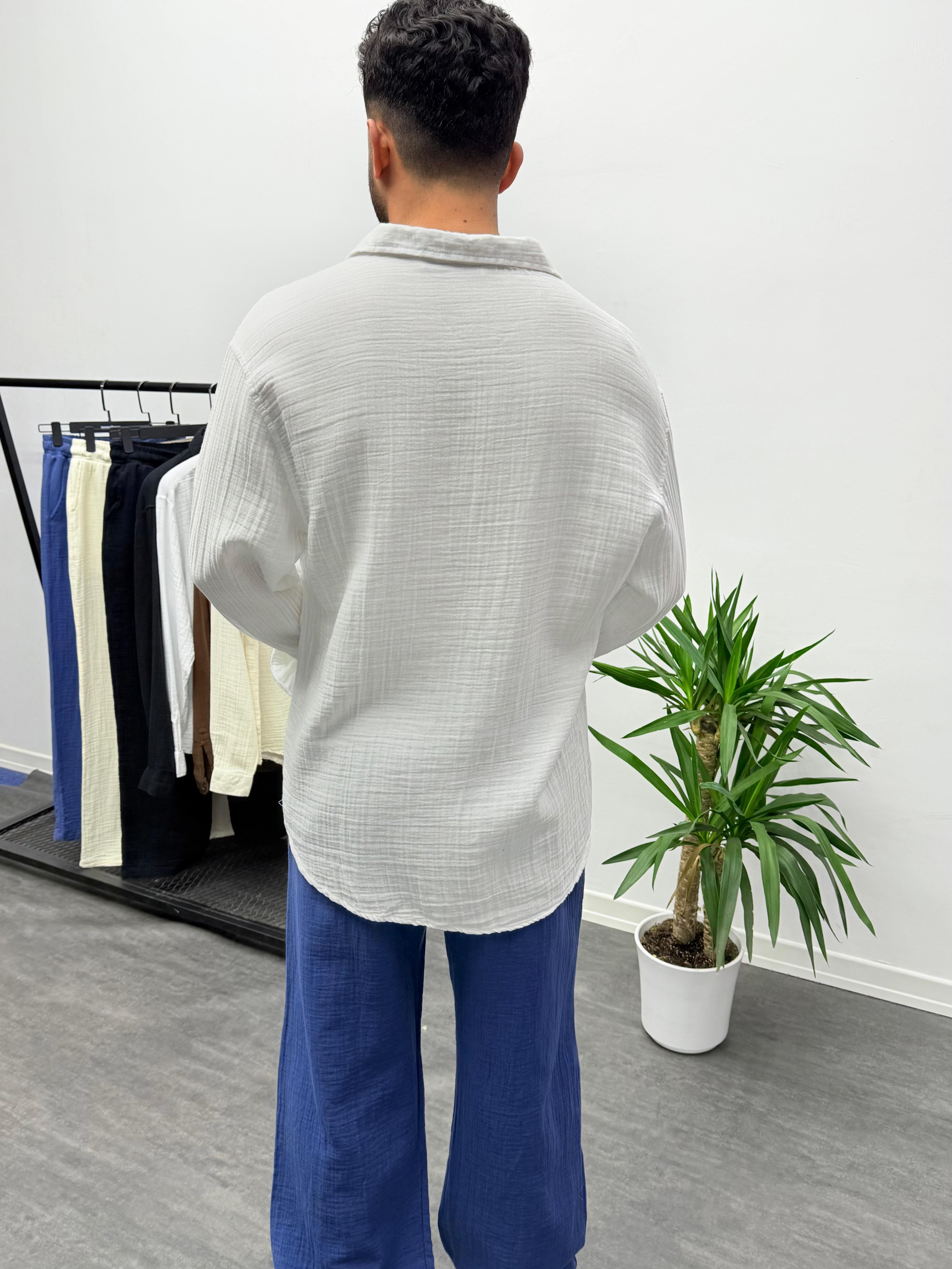 Beyaz Müslin Kumaş Oversize Gömlek