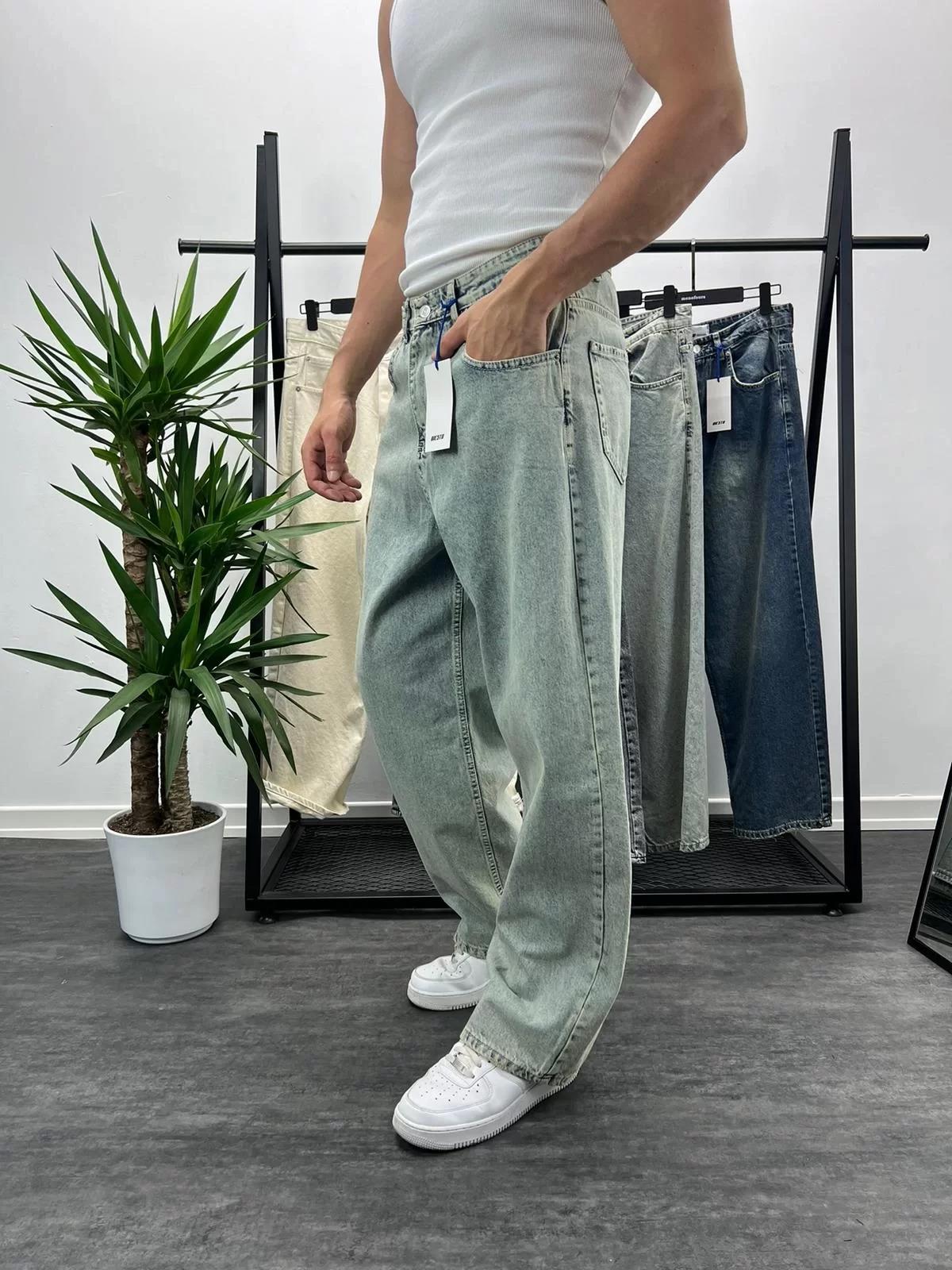 Buz Mavi Yıkamalı Skater Fit Baggy Pantolon