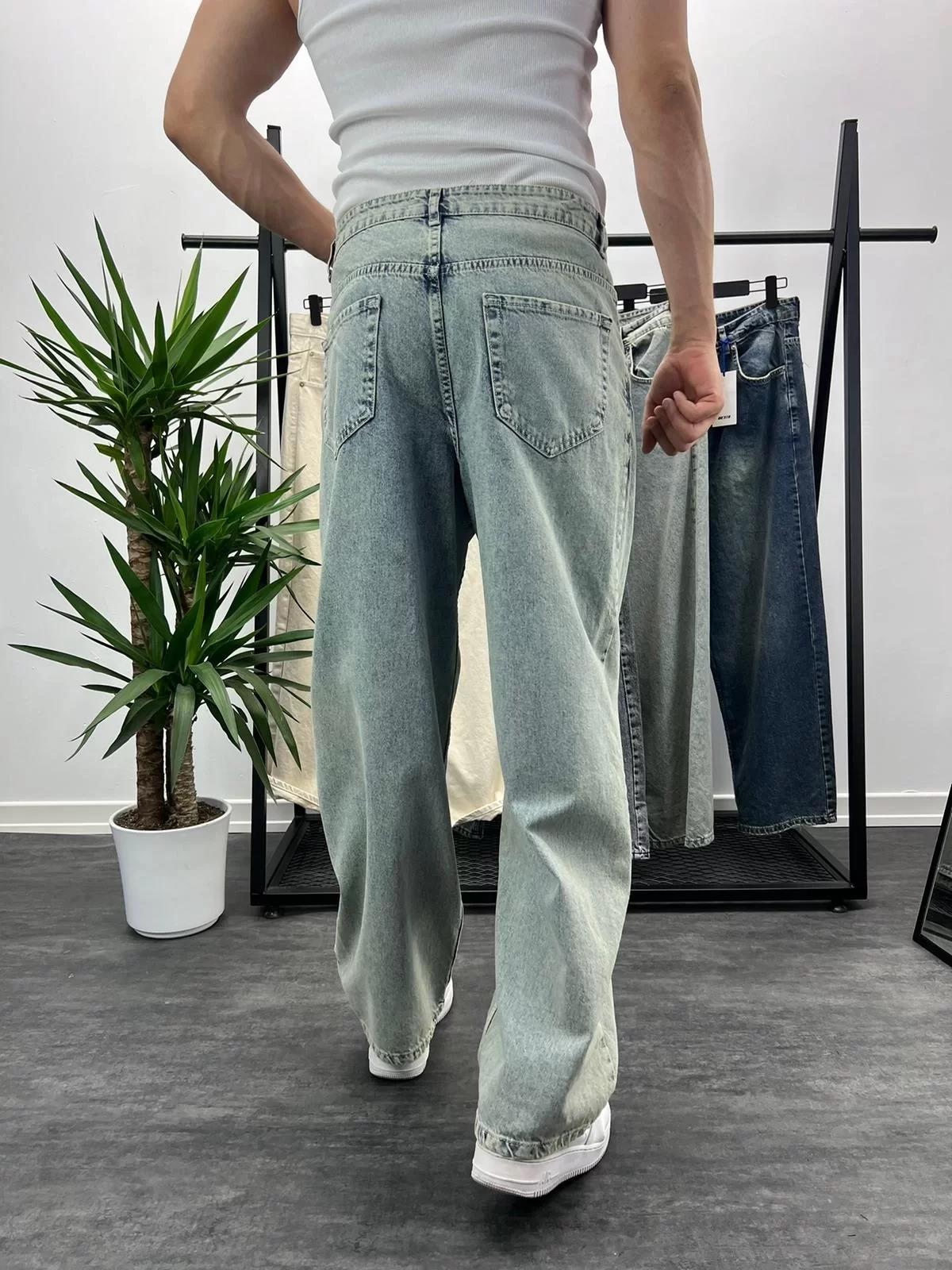 Buz Mavi Yıkamalı Skater Fit Baggy Pantolon