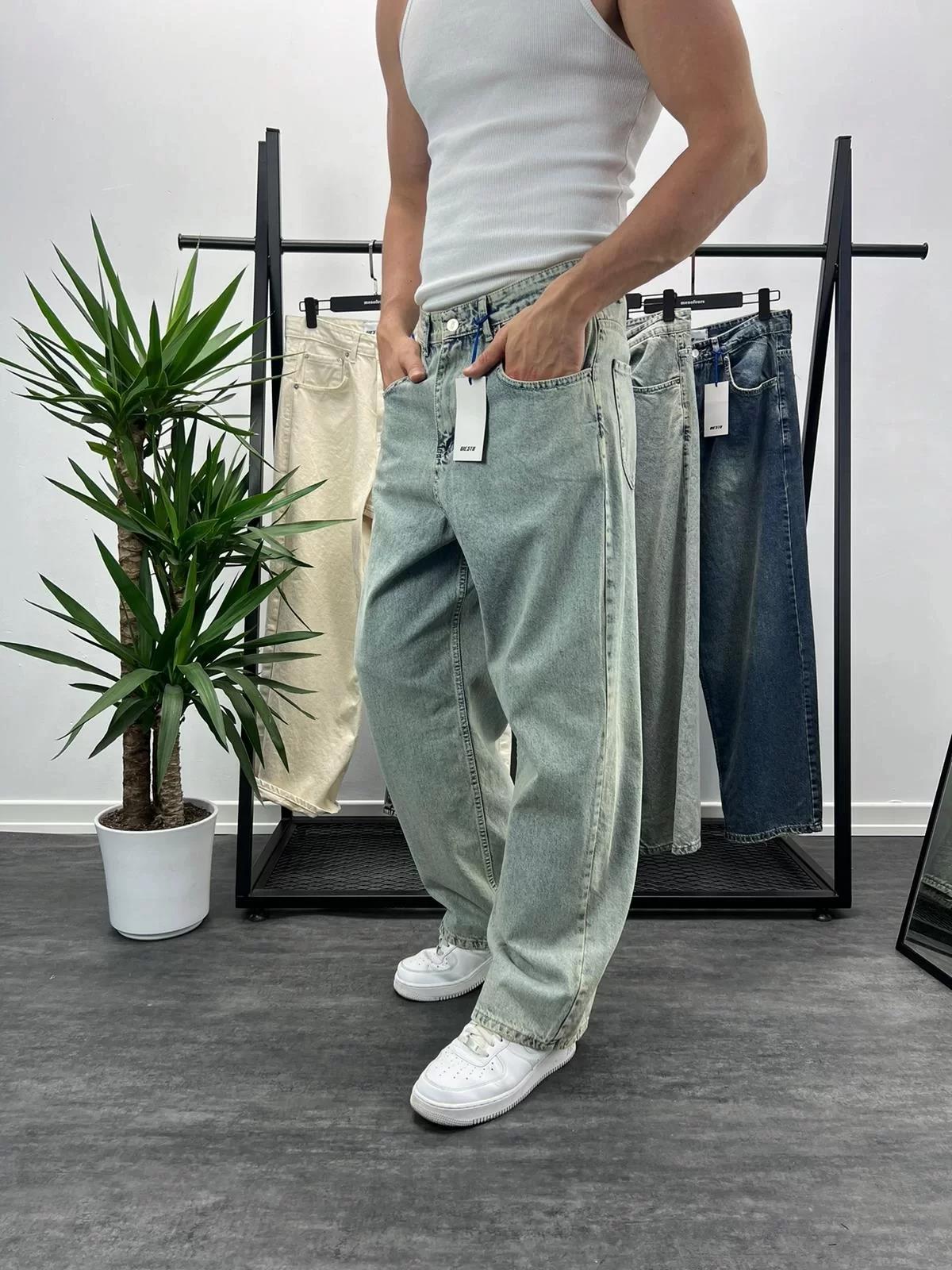 Buz Mavi Yıkamalı Skater Fit Baggy Pantolon