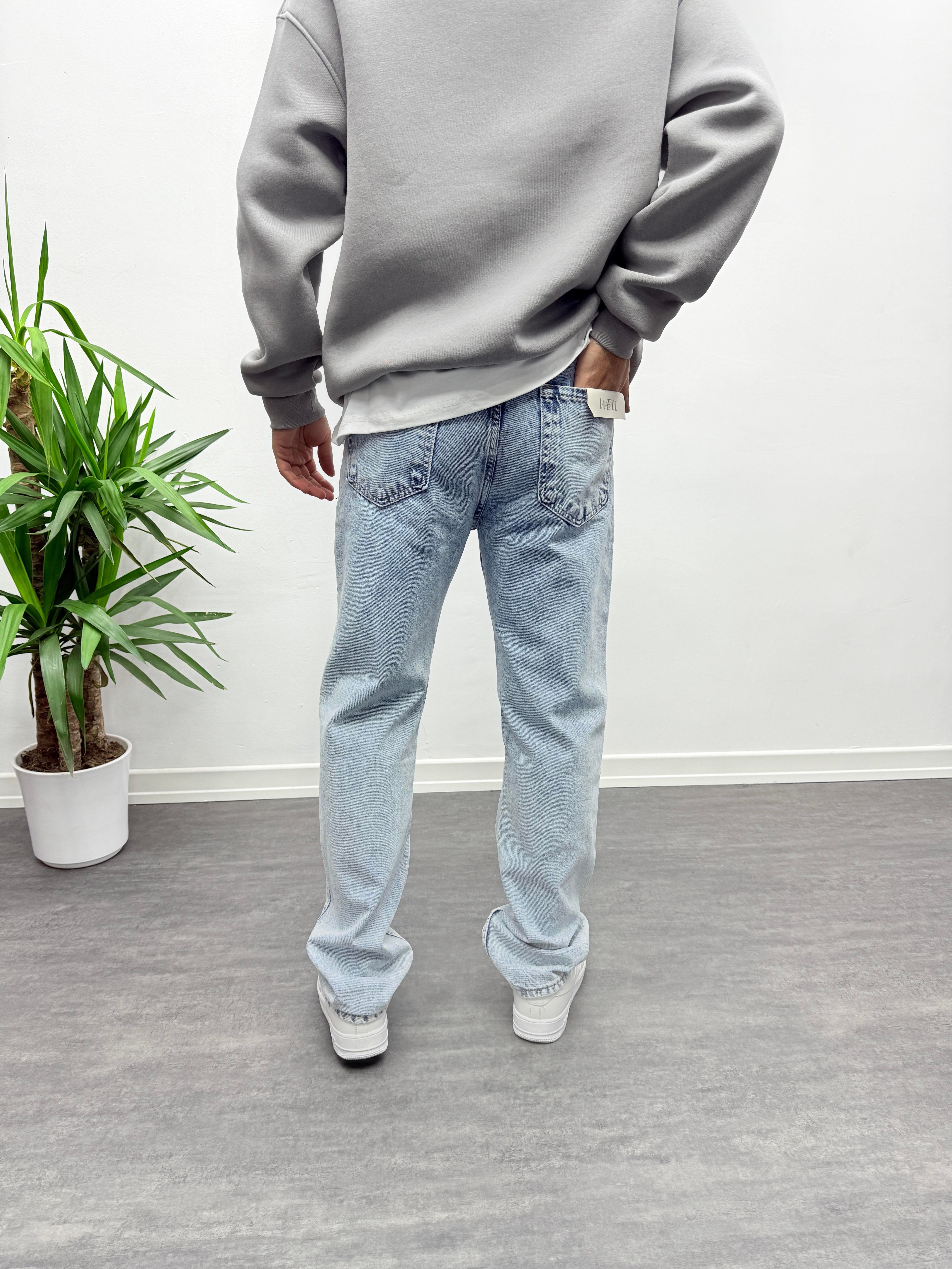 Buz Mavisi Kar Yıkamalı Baggy Jean Pantolon