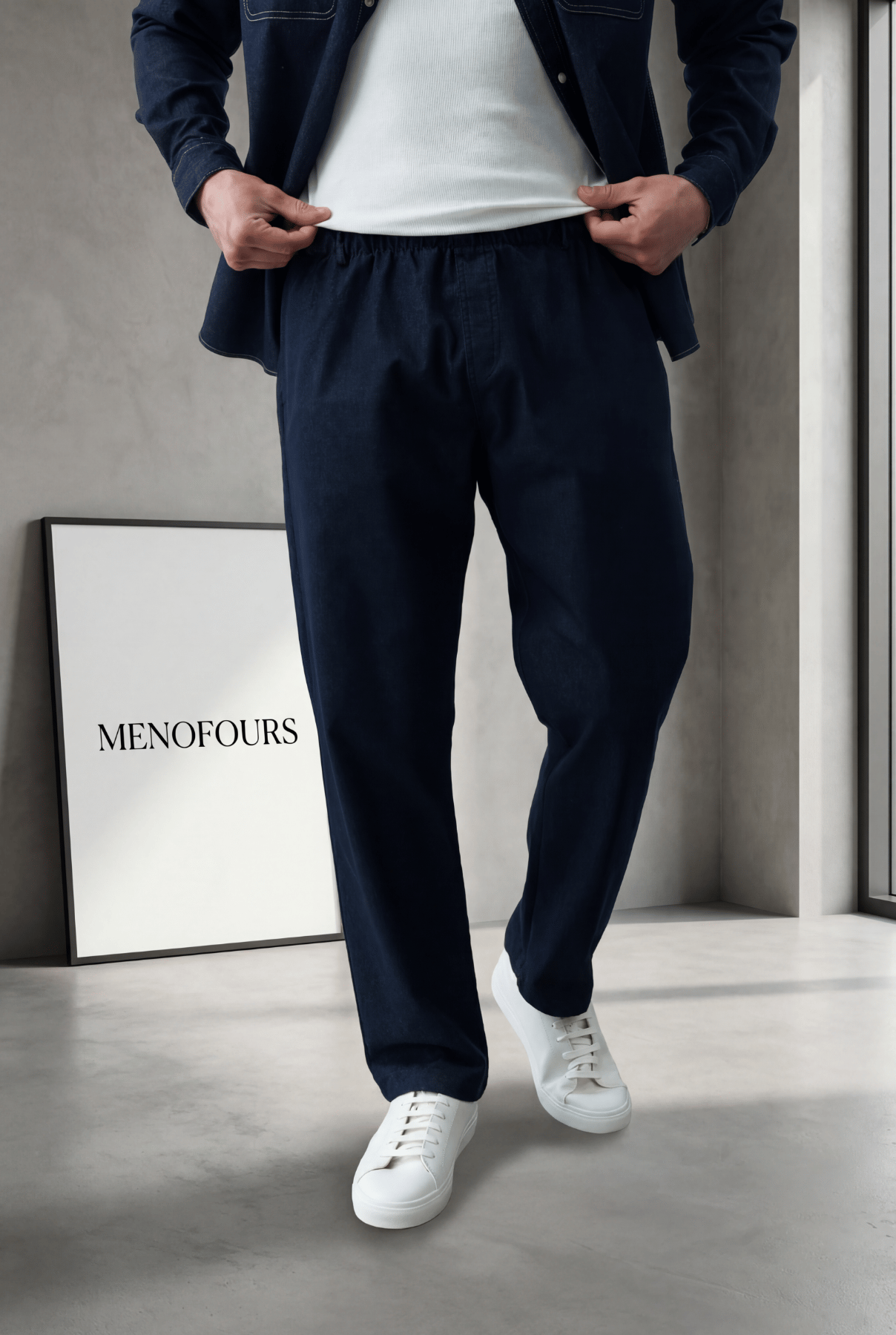 Denim Görünümlü Gabardin Baggy Pantolon Lacivert