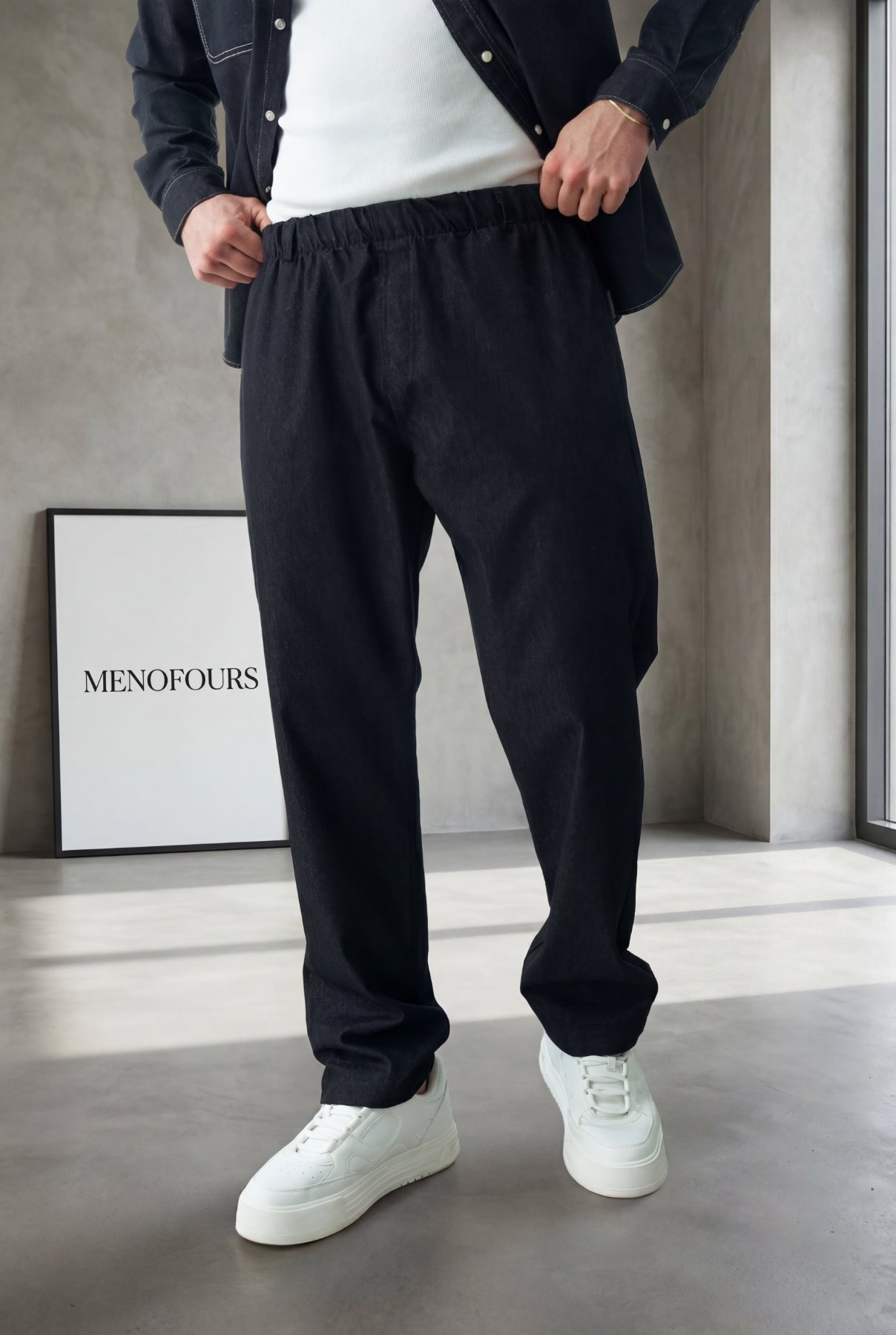 Denim Görünümlü Gabardin Baggy Pantolon Siyah