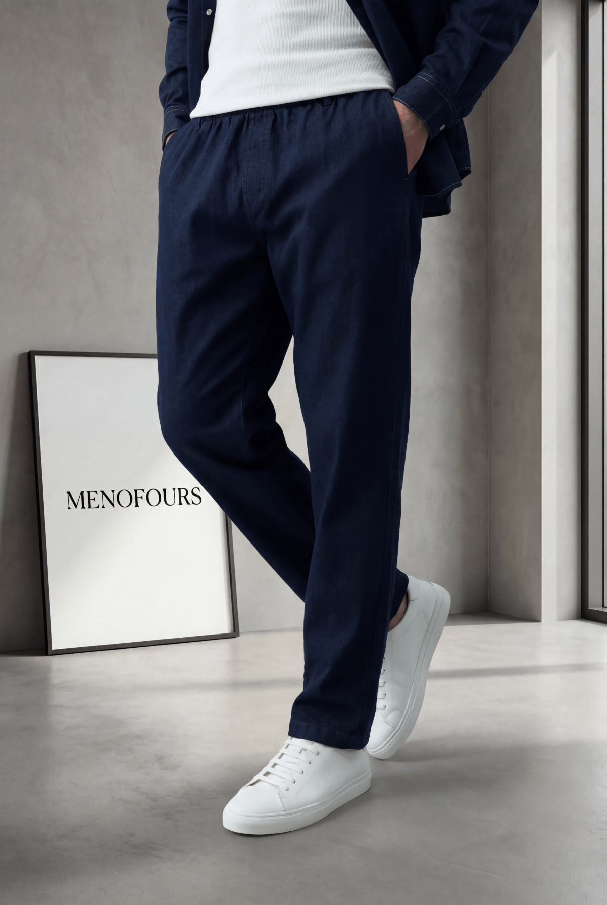 Denim Görünümlü Gabardin Baggy Pantolon Lacivert
