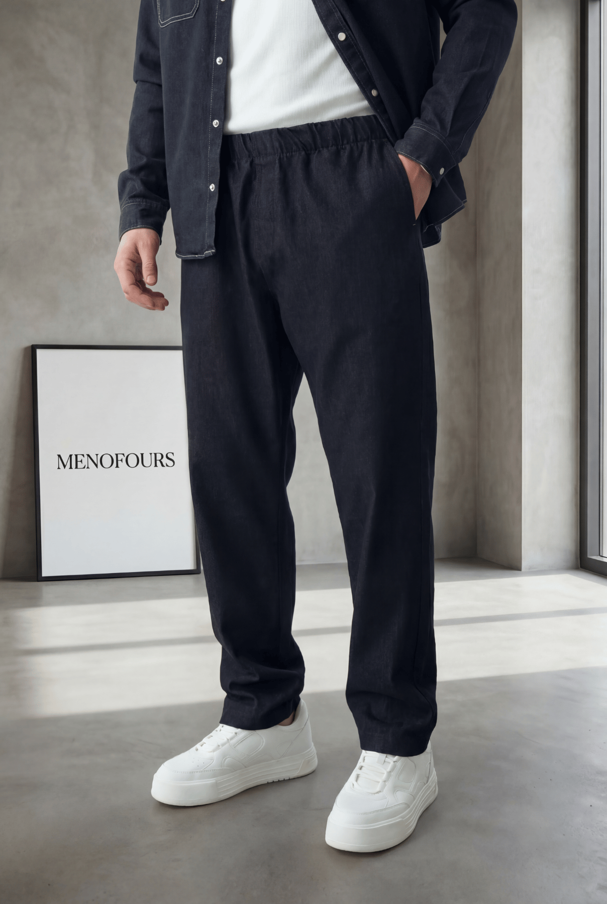 Denim Görünümlü Gabardin Baggy Pantolon Siyah