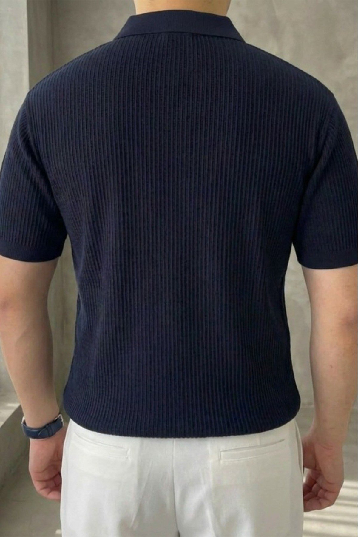 Erkek Old Money Çizgi Dokulu Kısa Kollu Polo Yaka T-Shirt