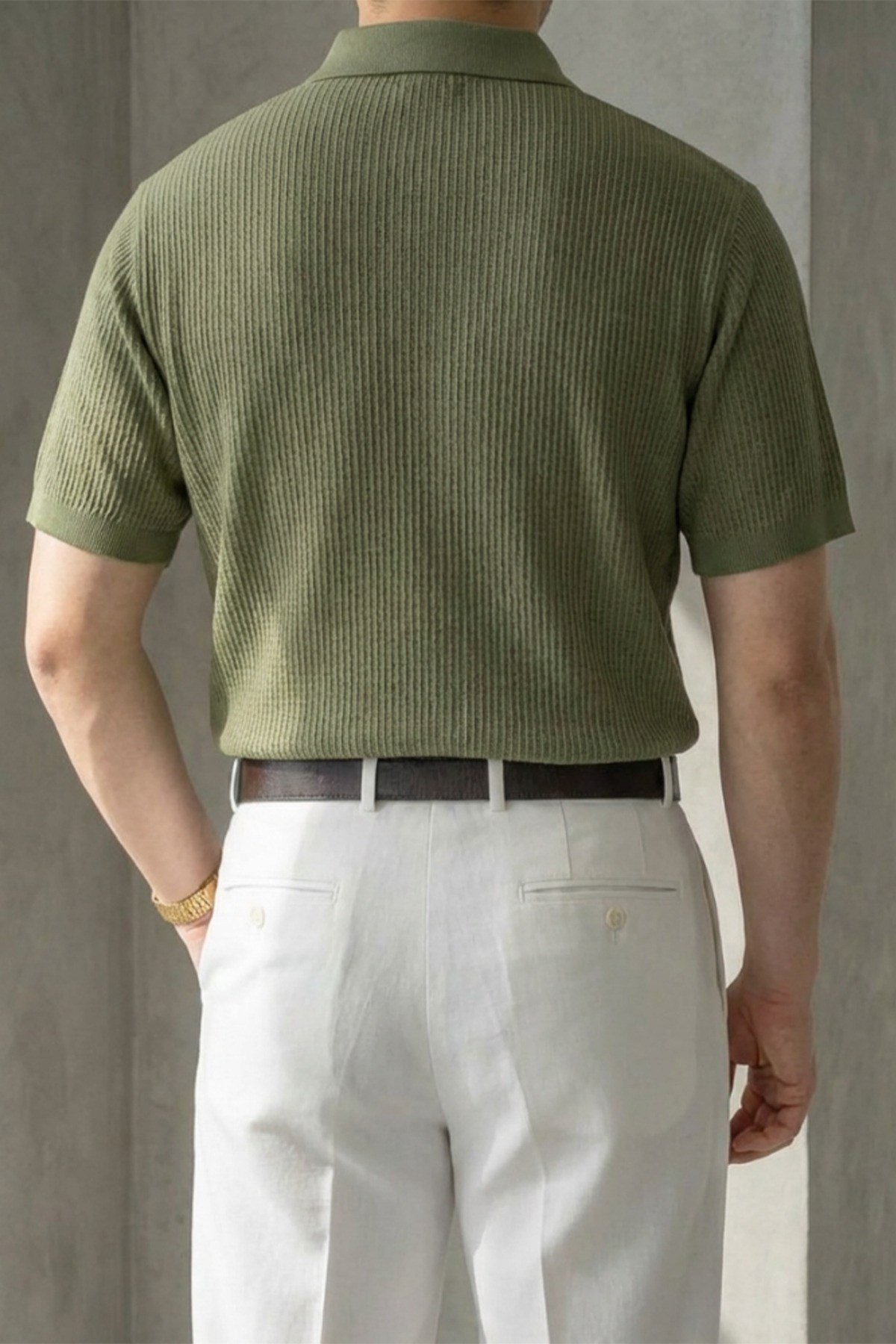 Erkek Old Money Çizgi Dokulu Kısa Kollu Polo Yaka T-Shirt
