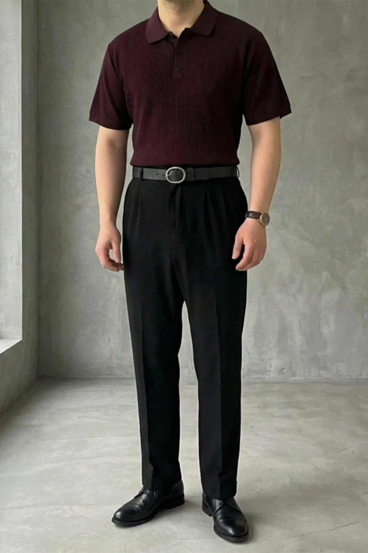 Erkek Old Money Çizgi Dokulu Kısa Kollu Polo Yaka T-Shirt