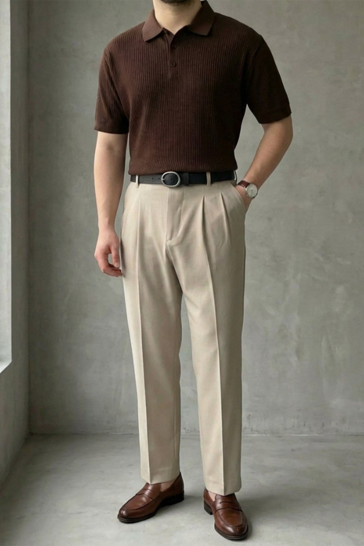 Erkek Old Money Çizgi Dokulu Kısa Kollu Polo Yaka T-Shirt