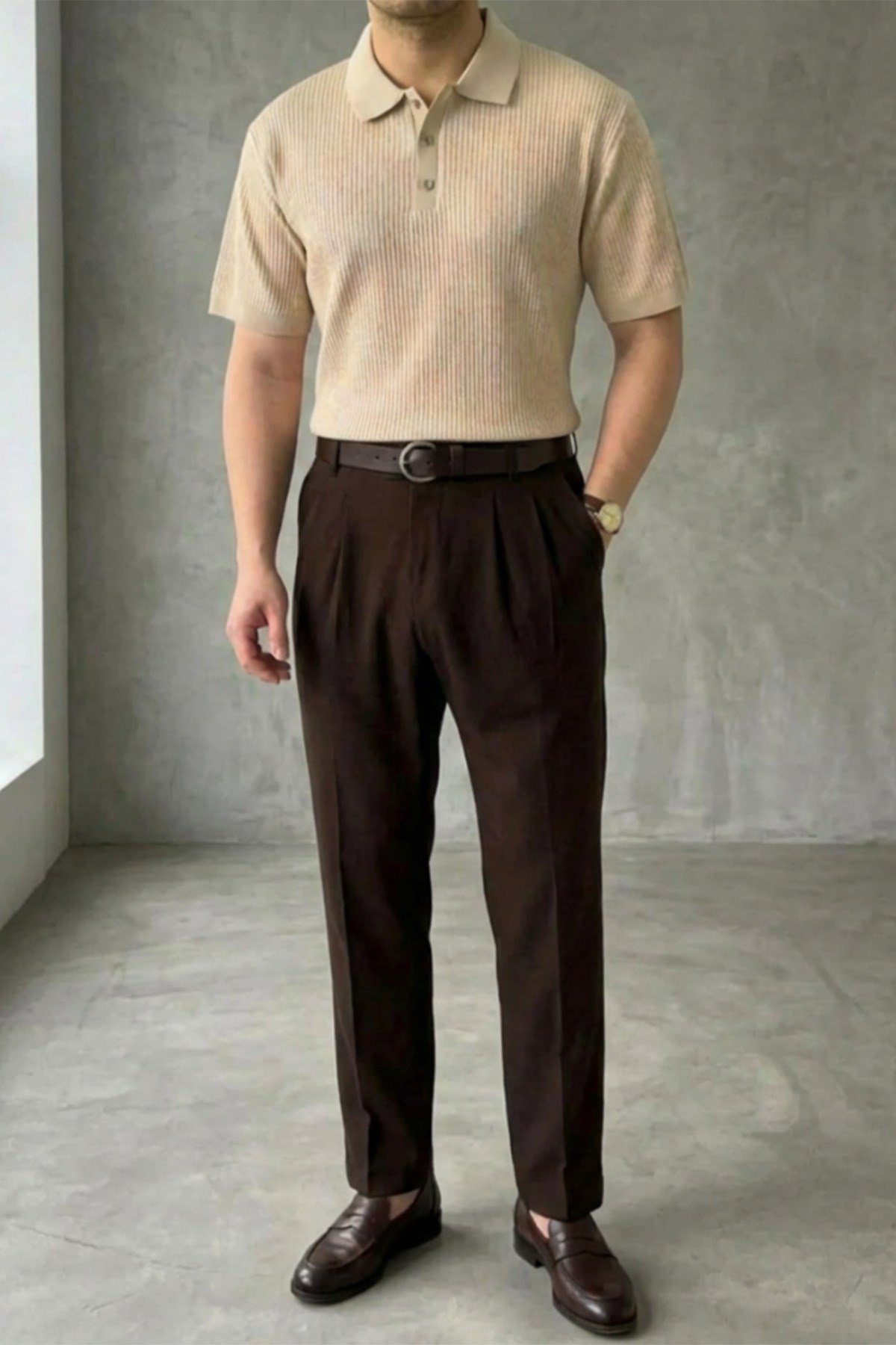 Erkek Old Money Çizgi Dokulu Kısa Kollu Polo Yaka T-Shirt
