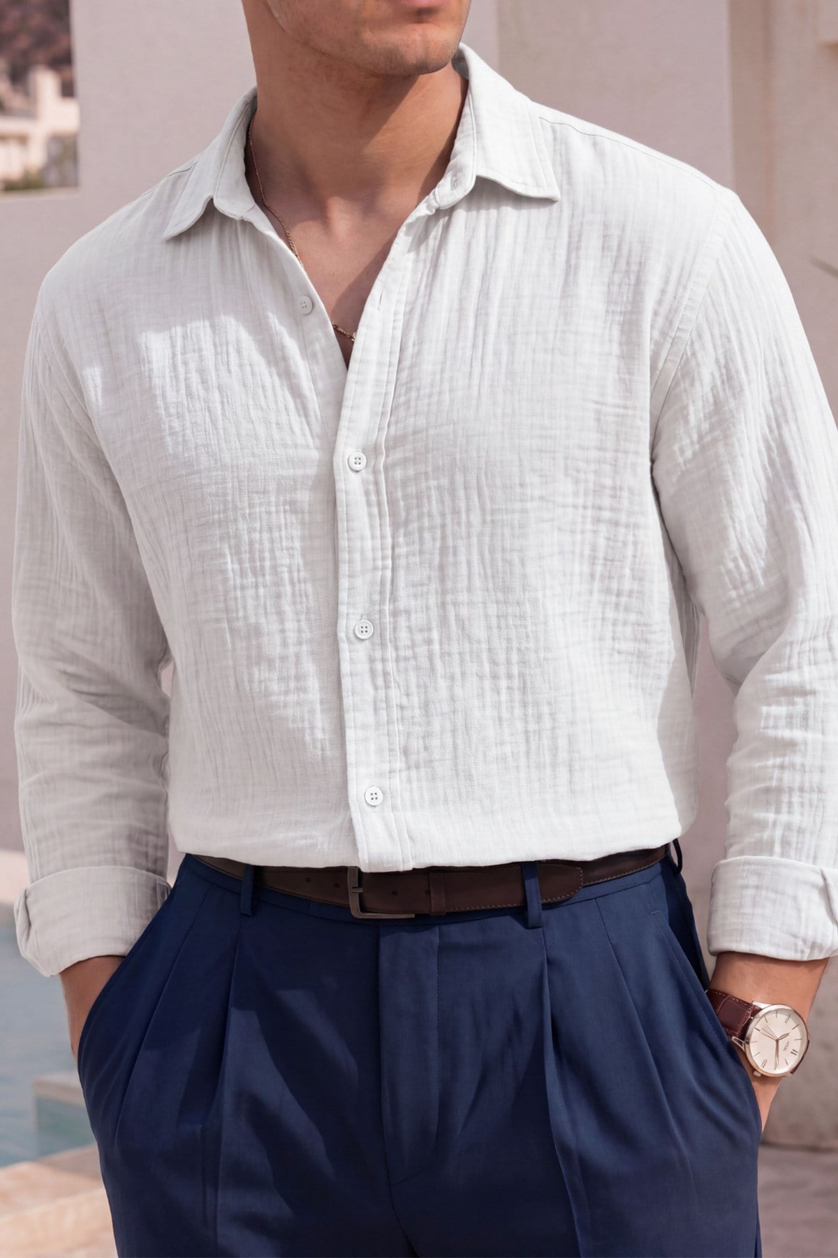 Erkek Oversize %100 Pamuk Premium Kalite Müslin Dokuma Gömlek