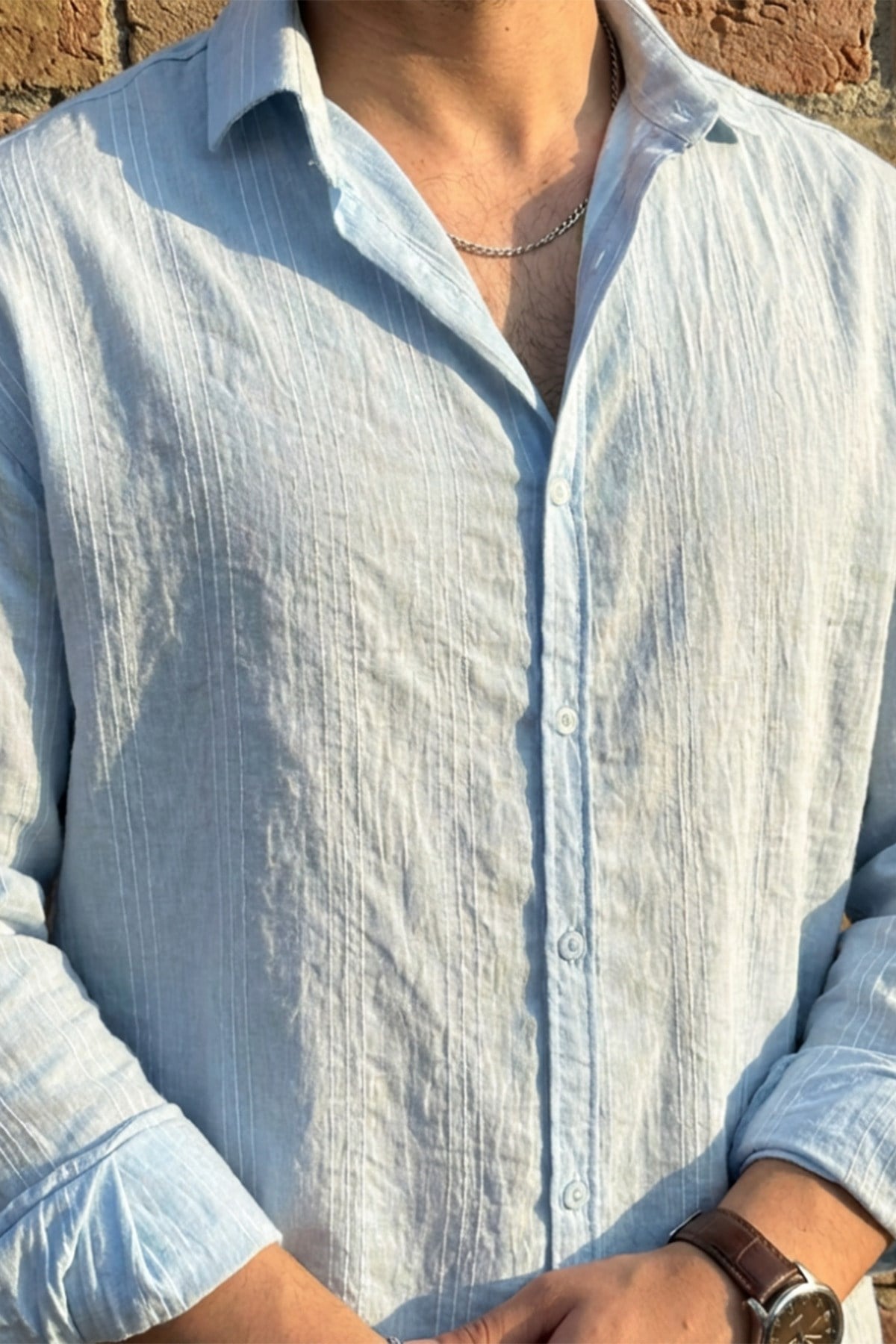 Erkek Oversize Çizgi Detaylı Modal Kumaş Gömlek