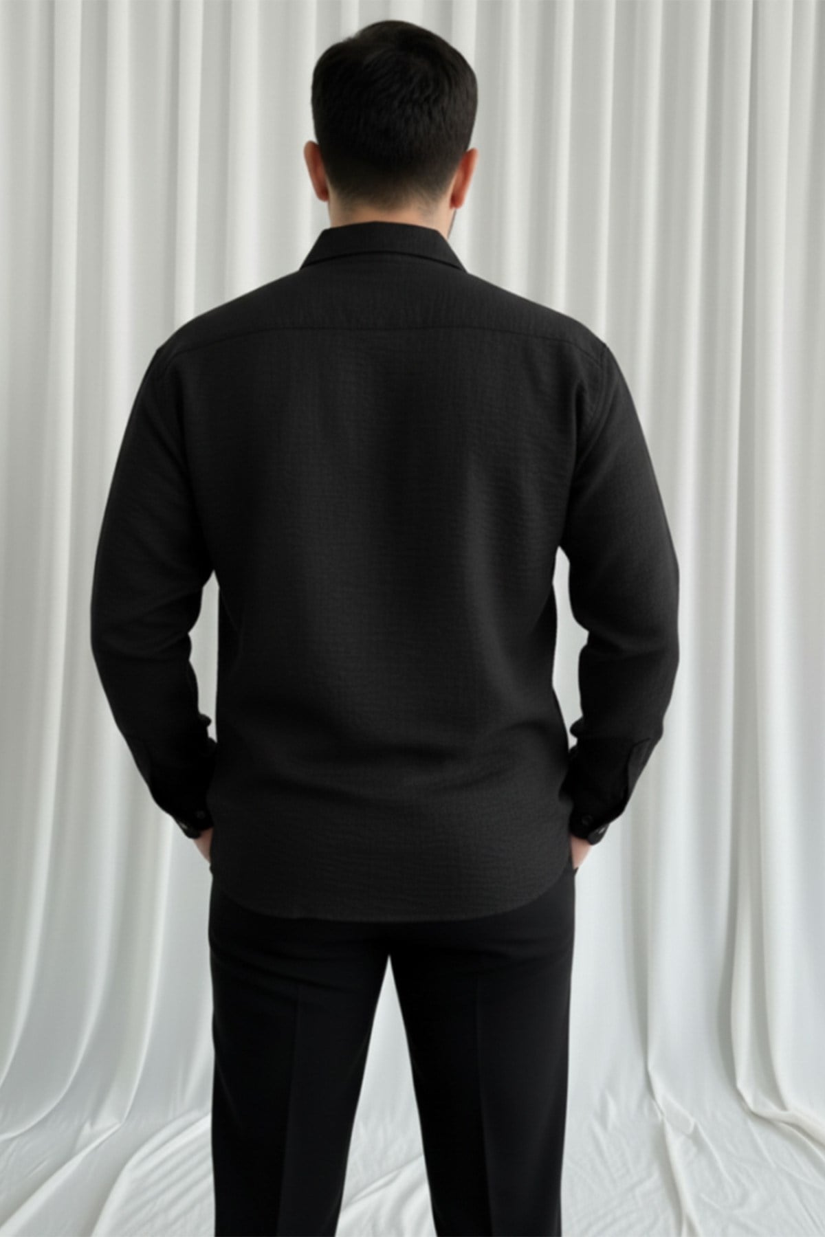 Erkek Oversize Kalıp Keten Görünümlü Gömlek
