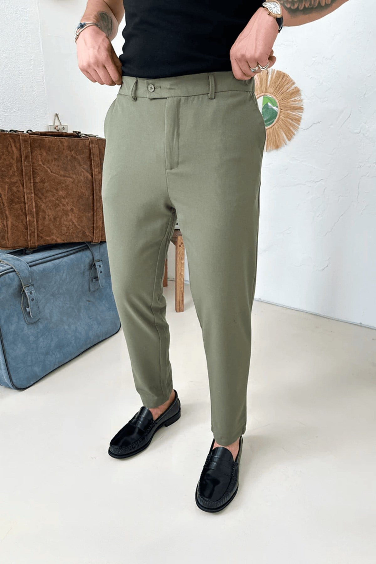 Erkek Regular-Fit Premium Kalite Old Money Kumaş Pantolon Haki