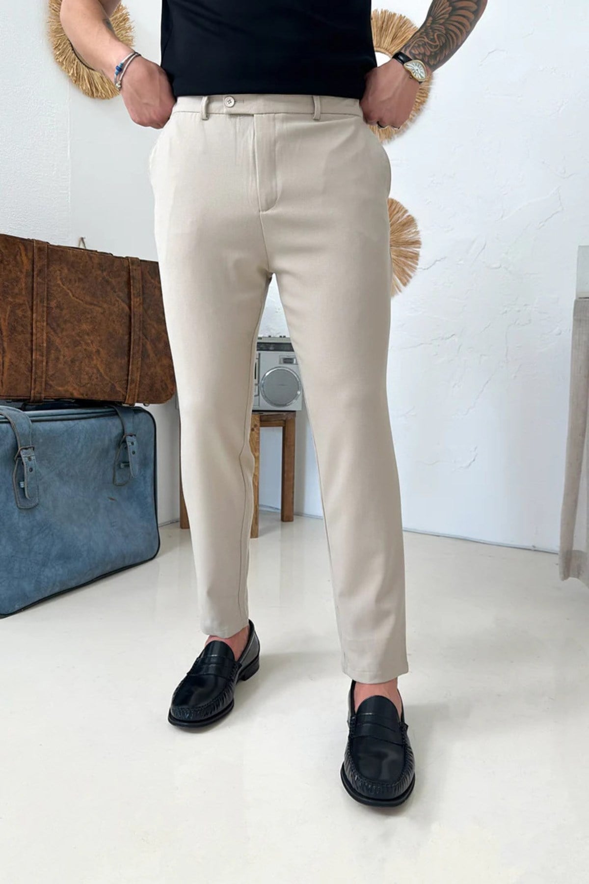 Erkek Regular-Fit Premium Kalite Old Money Kumaş Pantolon Bej