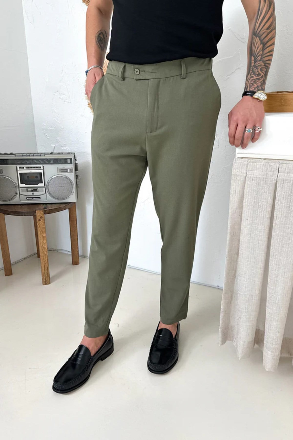 Erkek Regular-Fit Premium Kalite Old Money Kumaş Pantolon Haki