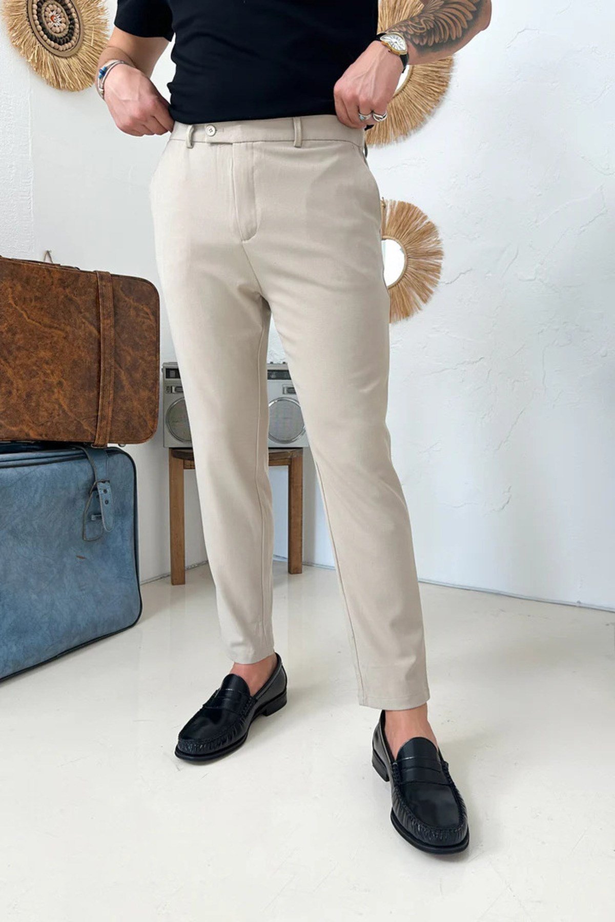 Erkek Regular-Fit Premium Kalite Old Money Kumaş Pantolon Bej