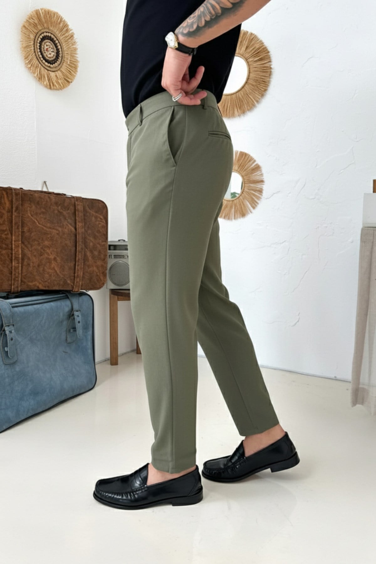 Erkek Regular-Fit Premium Kalite Old Money Kumaş Pantolon Haki