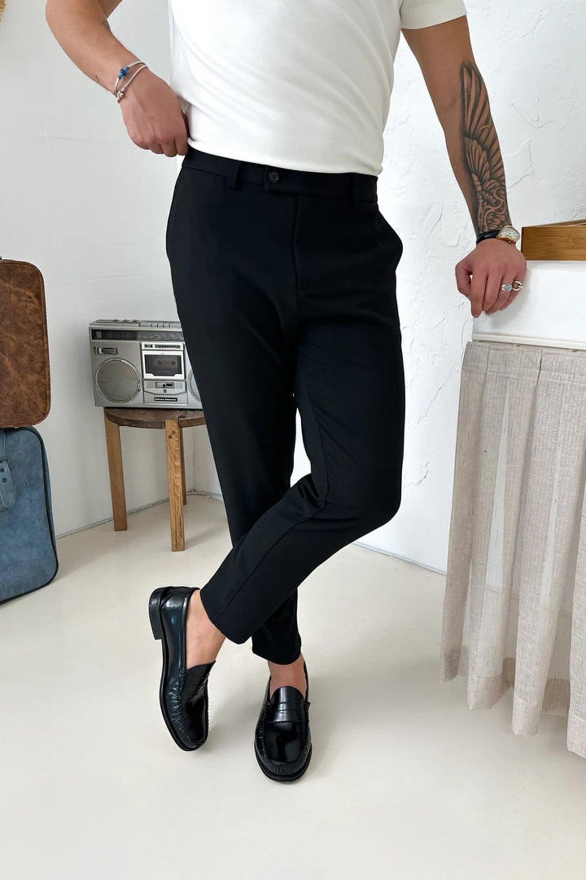 Erkek Regular-Fit Premium Kalite Old Money Kumaş Pantolon Siyah