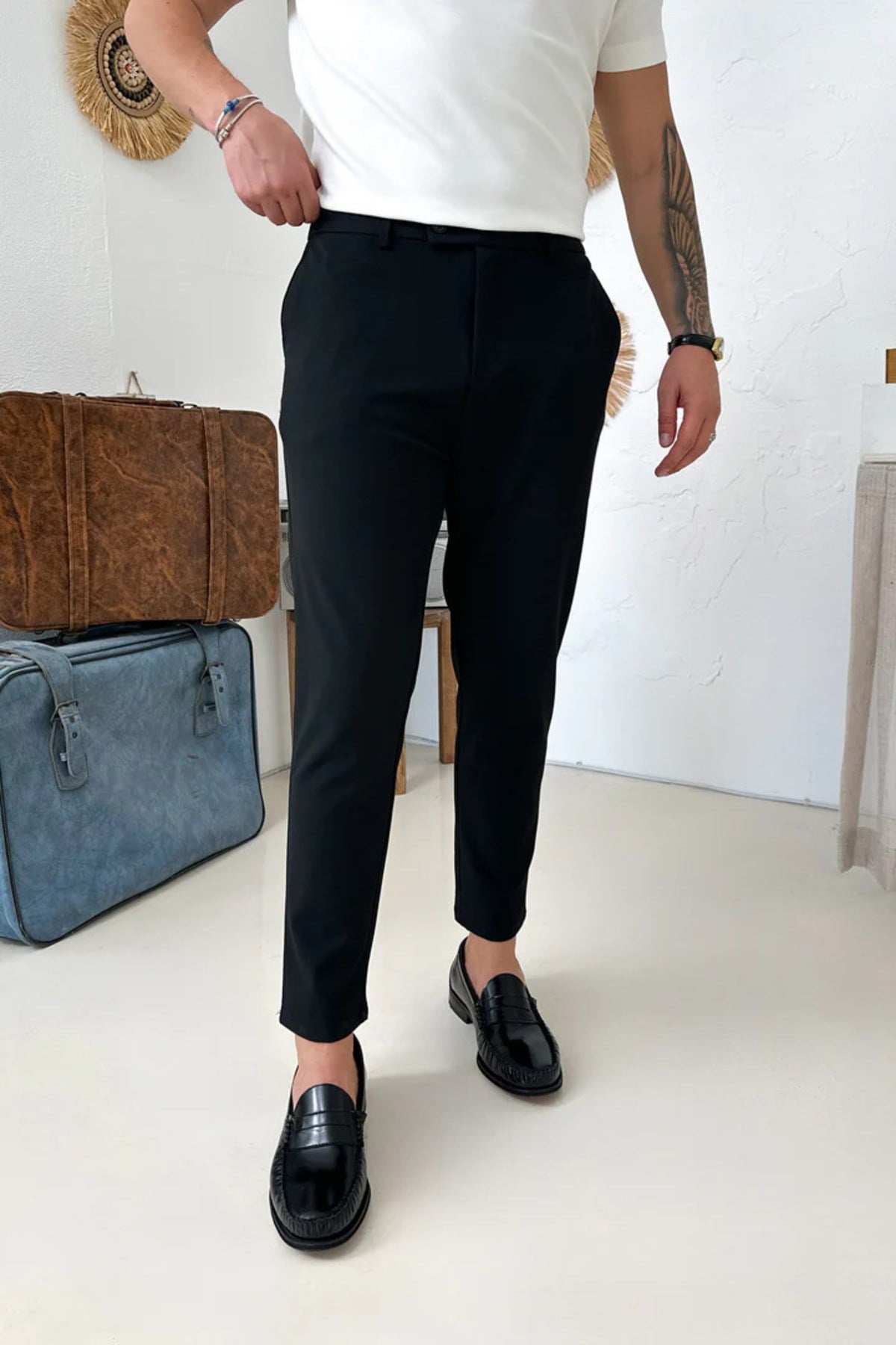 Erkek Regular-Fit Premium Kalite Old Money Kumaş Pantolon Siyah