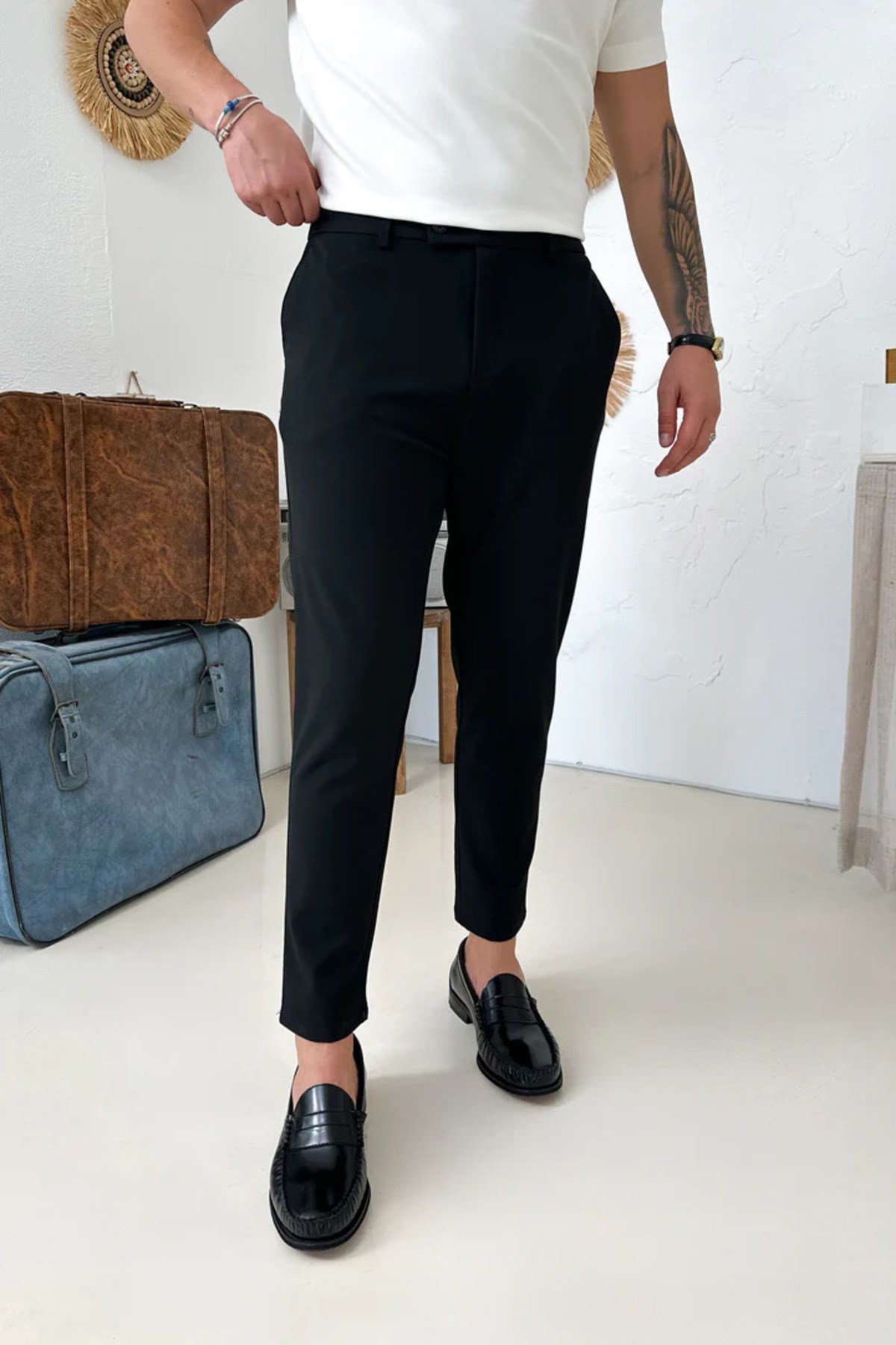 Erkek Regular-Fit Premium Kalite Old Money Kumaş Pantolon Siyah