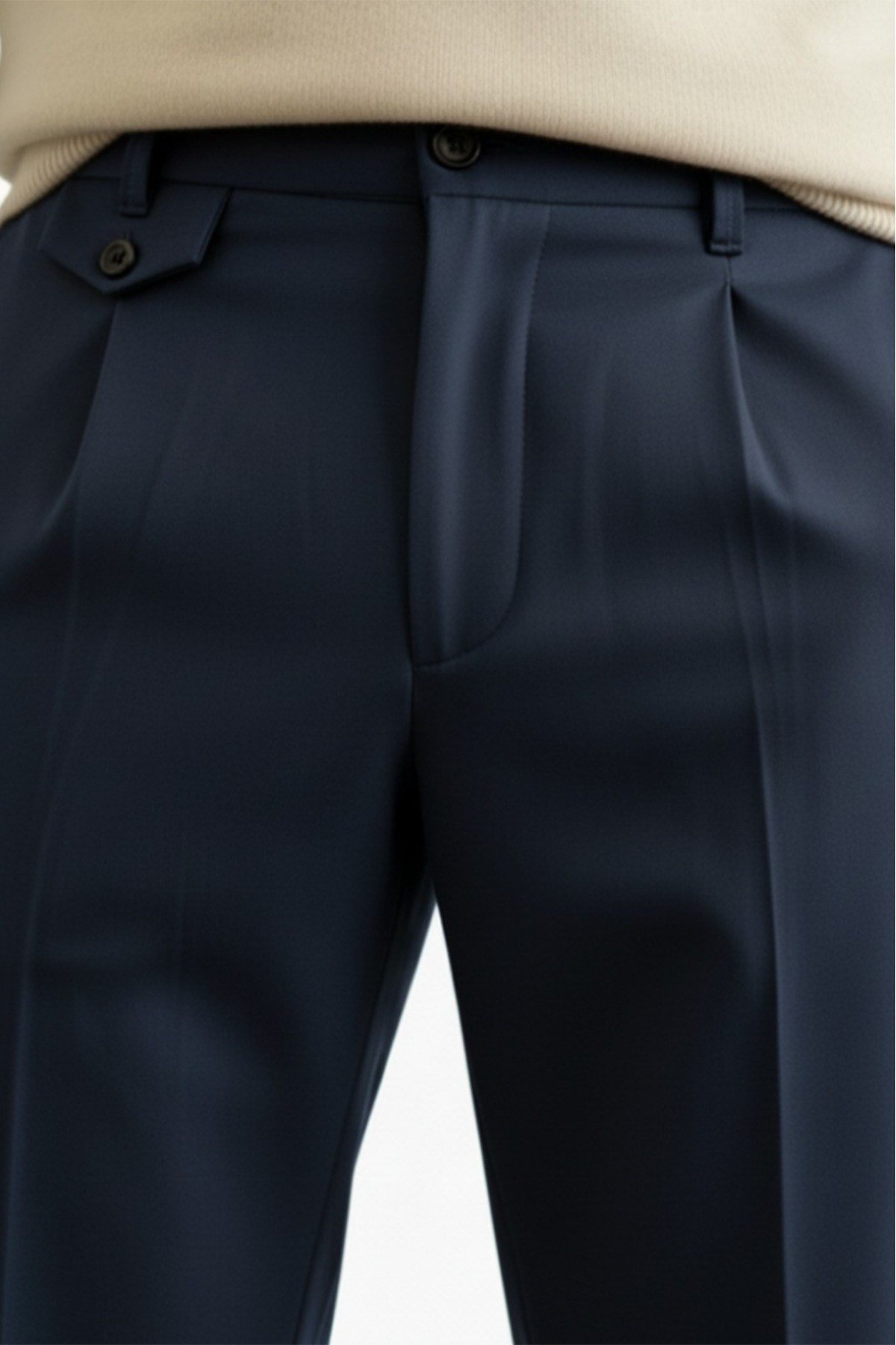 Erkek Regular-Fit Premium Old Money Cep Detaylı Double Paça Kumaş Pantolon Lacivert