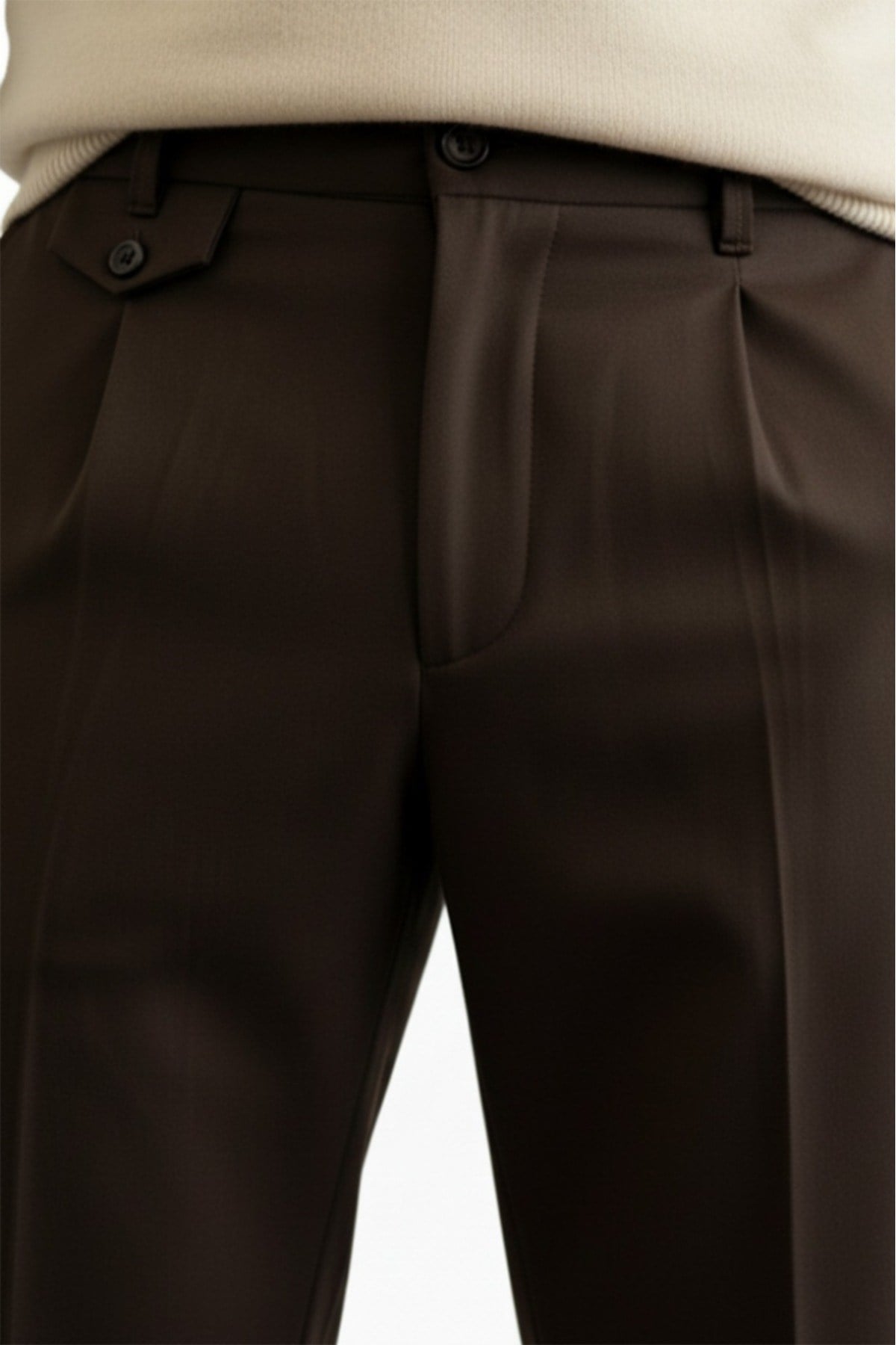 Erkek Regular-Fit Premium Old Money Cep Detaylı Double Paça Kumaş Pantolon Acı Kahve