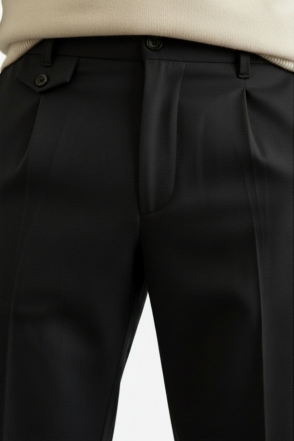 Erkek Regular-Fit Premium Old Money Cep Detaylı Double Paça Kumaş Pantolon Siyah