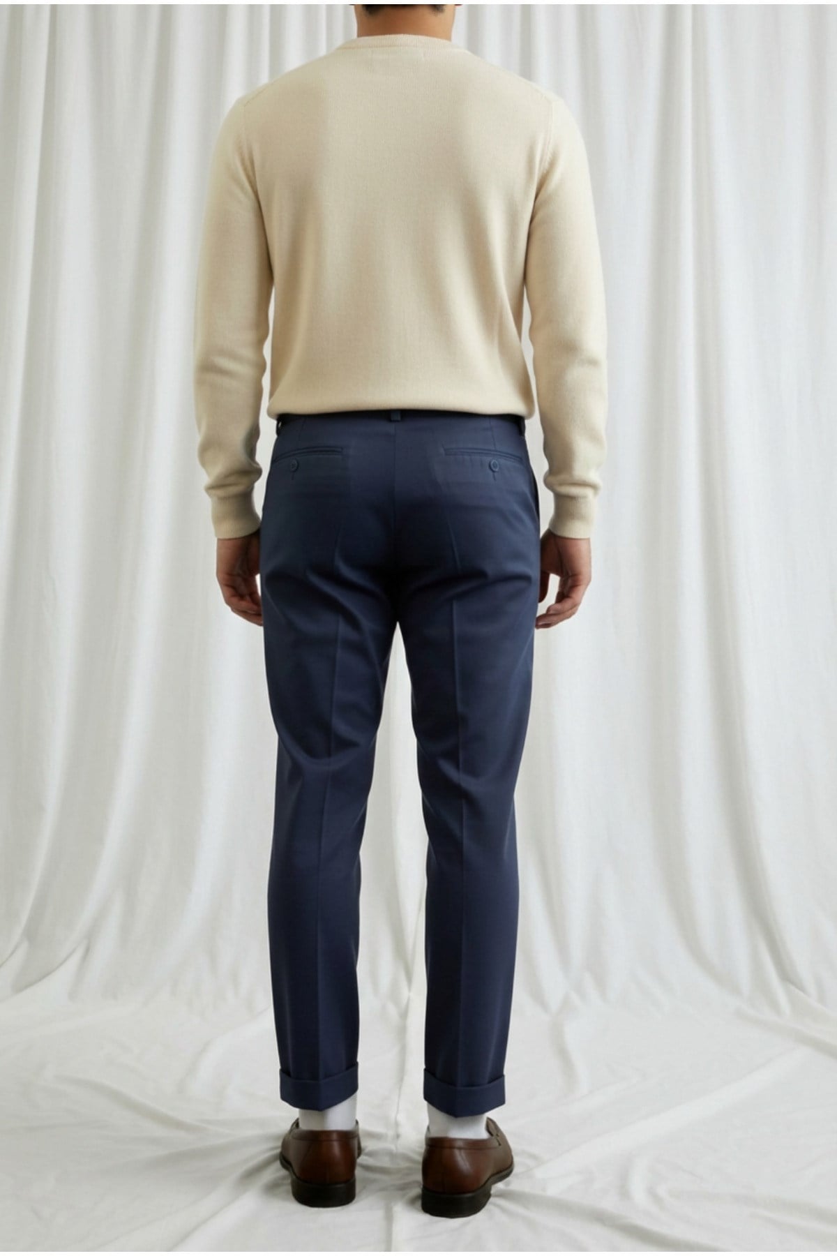 Erkek Regular-Fit Premium Old Money Cep Detaylı Double Paça Kumaş Pantolon Lacivert