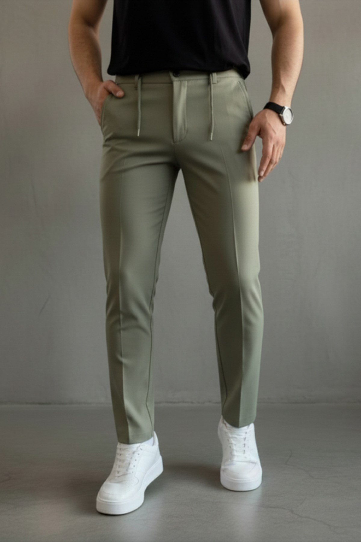 Erkek Regular-Fit Premium ZR Model Beli İpli Pantolon Haki