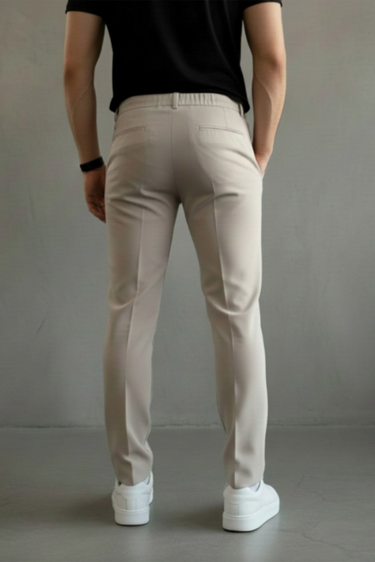 Erkek Regular-Fit Premium ZR Model Beli İpli Pantolon Krem