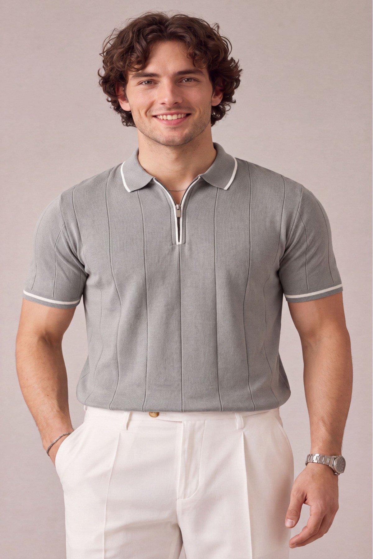 Erkek Yarım Fermuarlı Premium Polo Yaka T-shirt