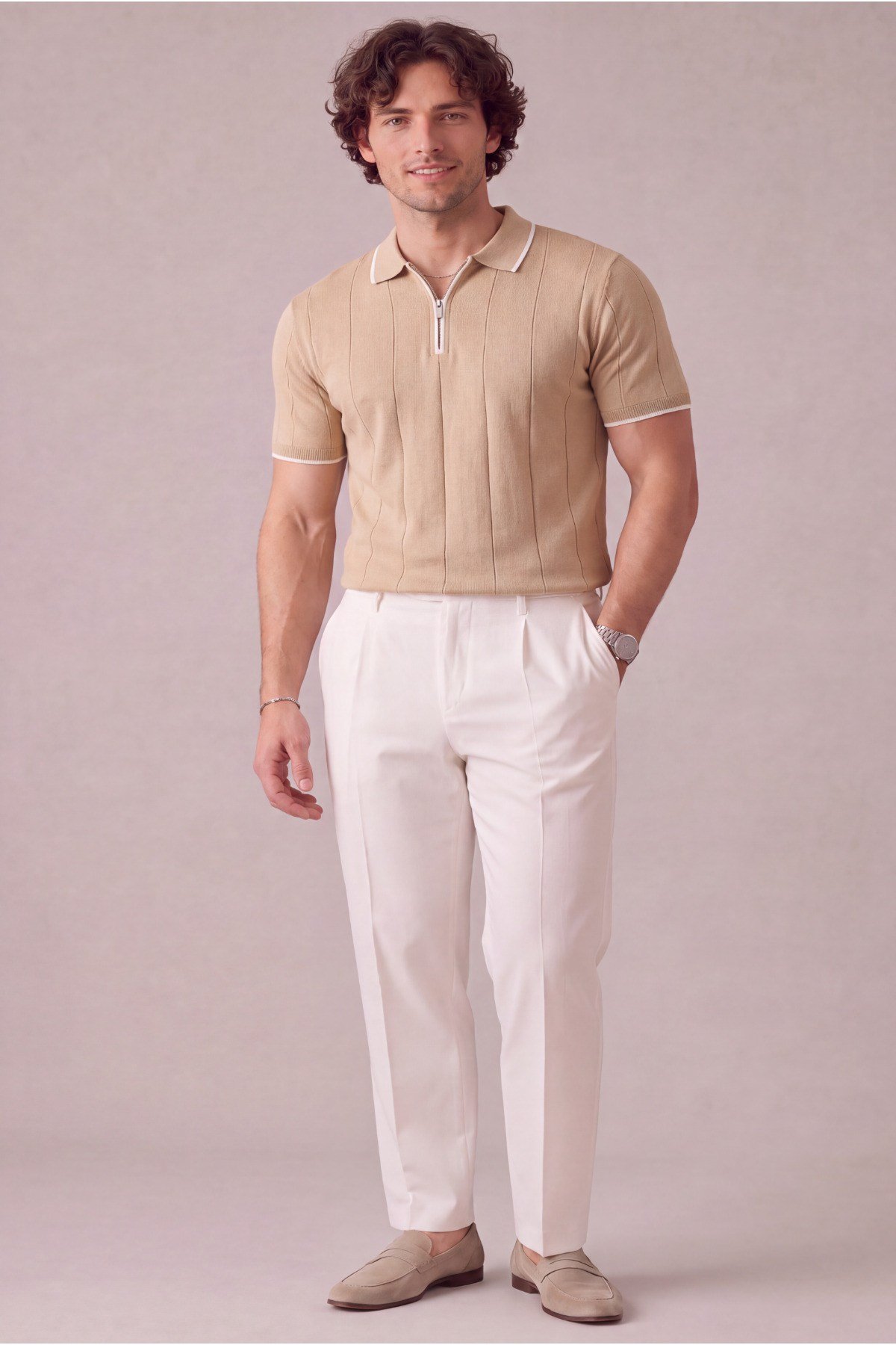 Erkek Yarım Fermuarlı Premium Polo Yaka T-shirt
