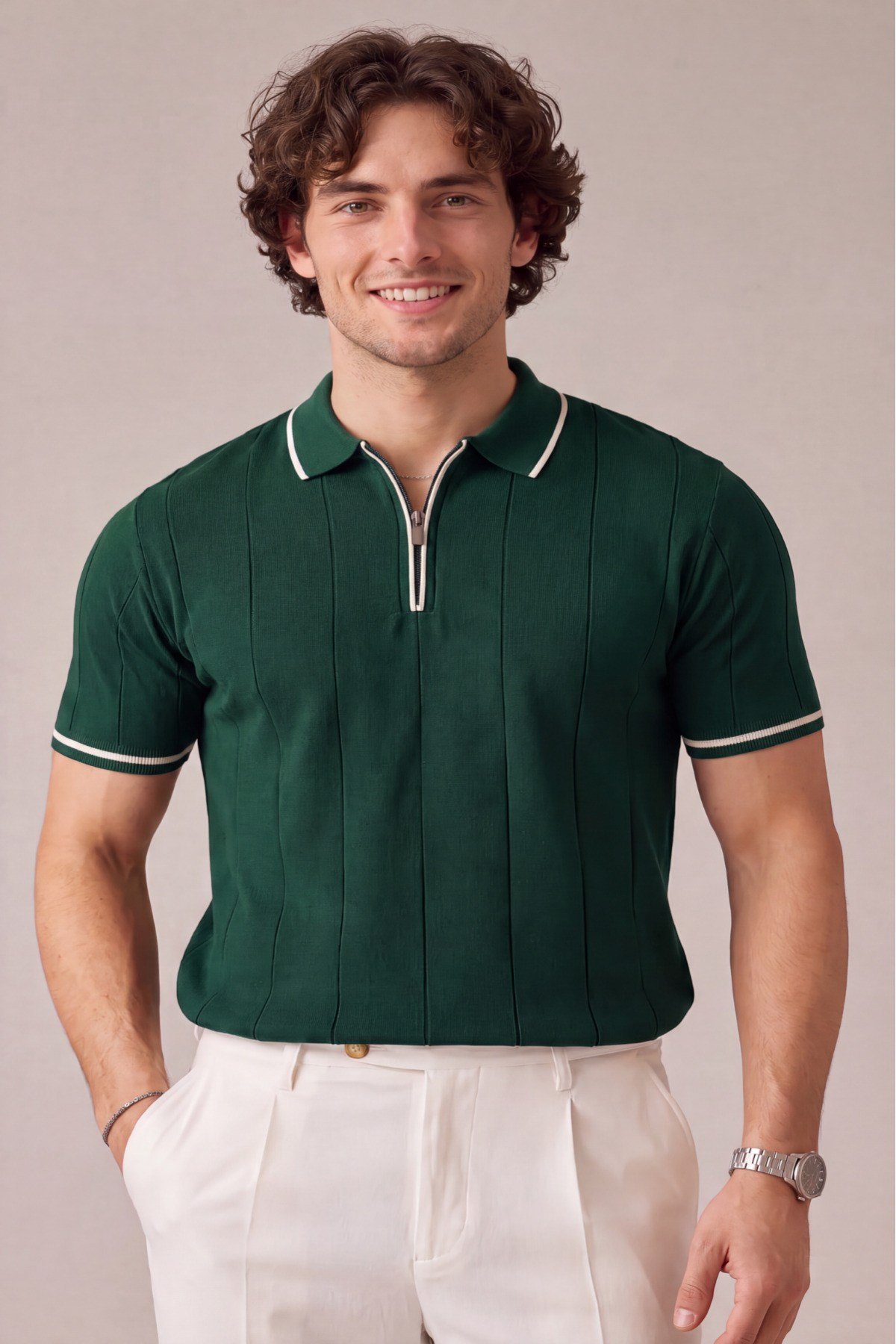 Erkek Yarım Fermuarlı Premium Polo Yaka T-shirt