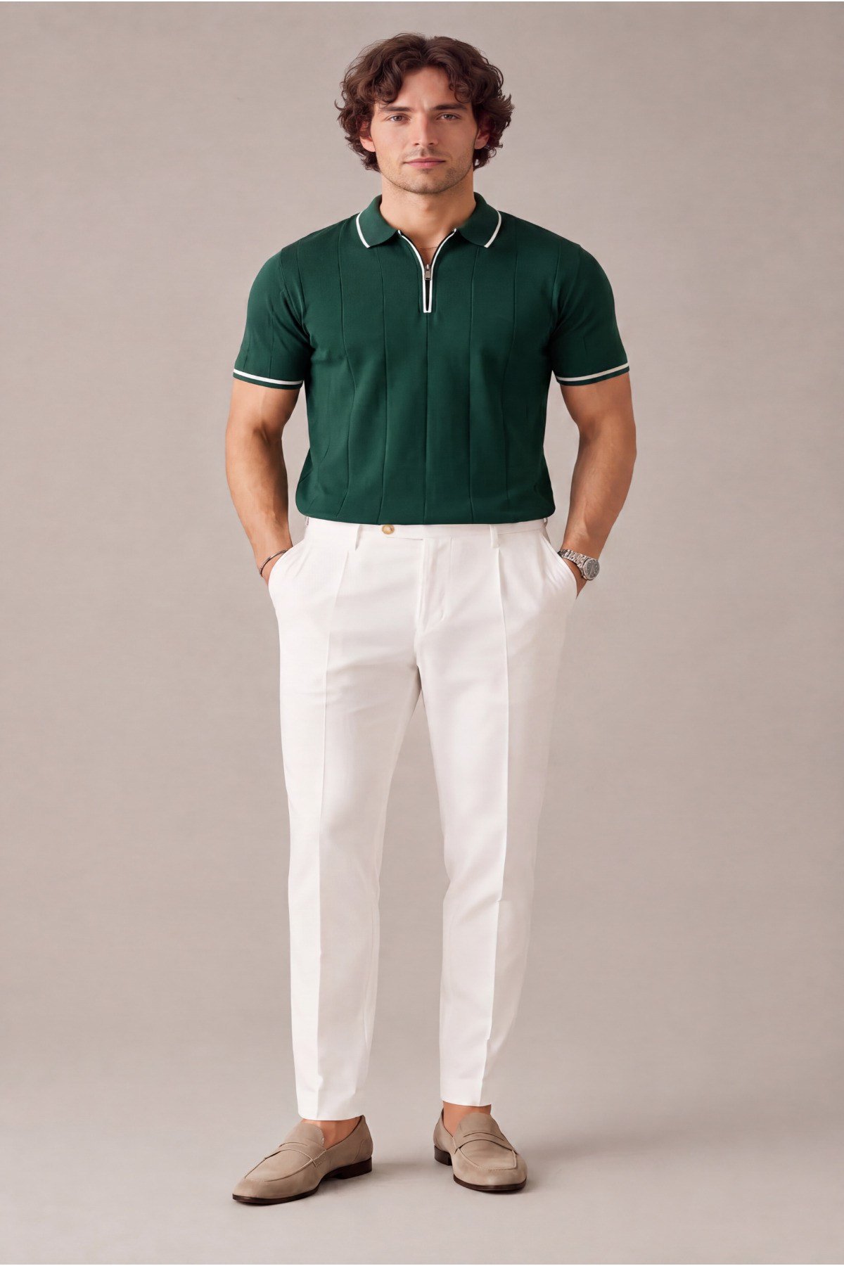 Erkek Yarım Fermuarlı Premium Polo Yaka T-shirt
