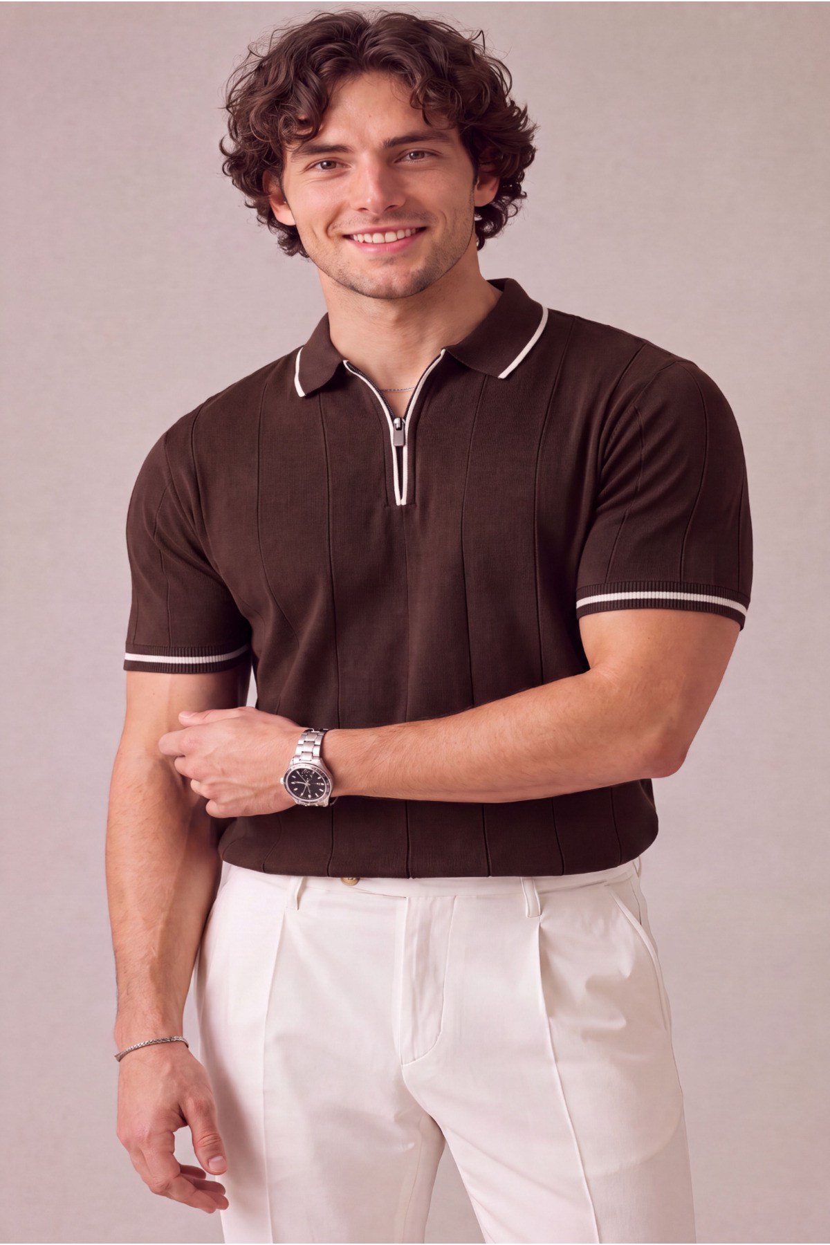 Erkek Yarım Fermuarlı Premium Polo Yaka T-shirt