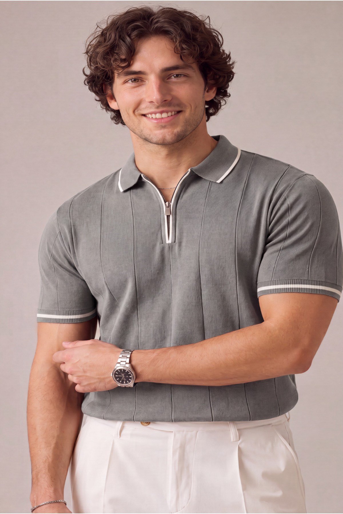 Erkek Yarım Fermuarlı Premium Polo Yaka T-shirt
