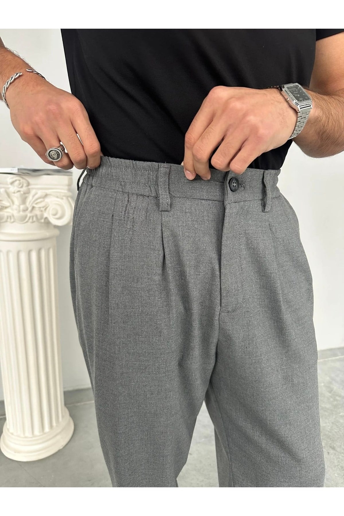 Füme Pileli Baggy Kumaş Pantolon