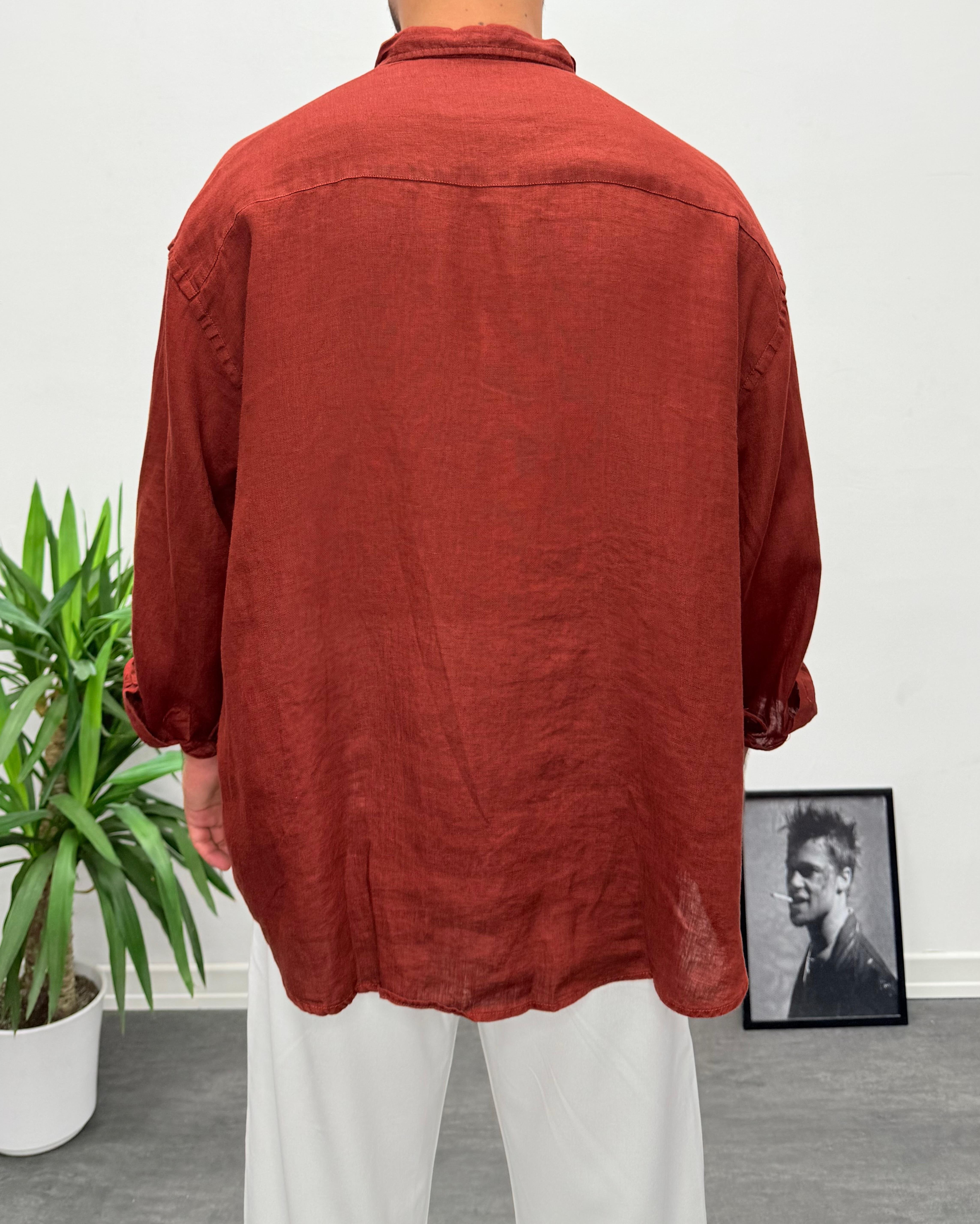 Giesto %100 Keten Oversize Gömlek Kiremit